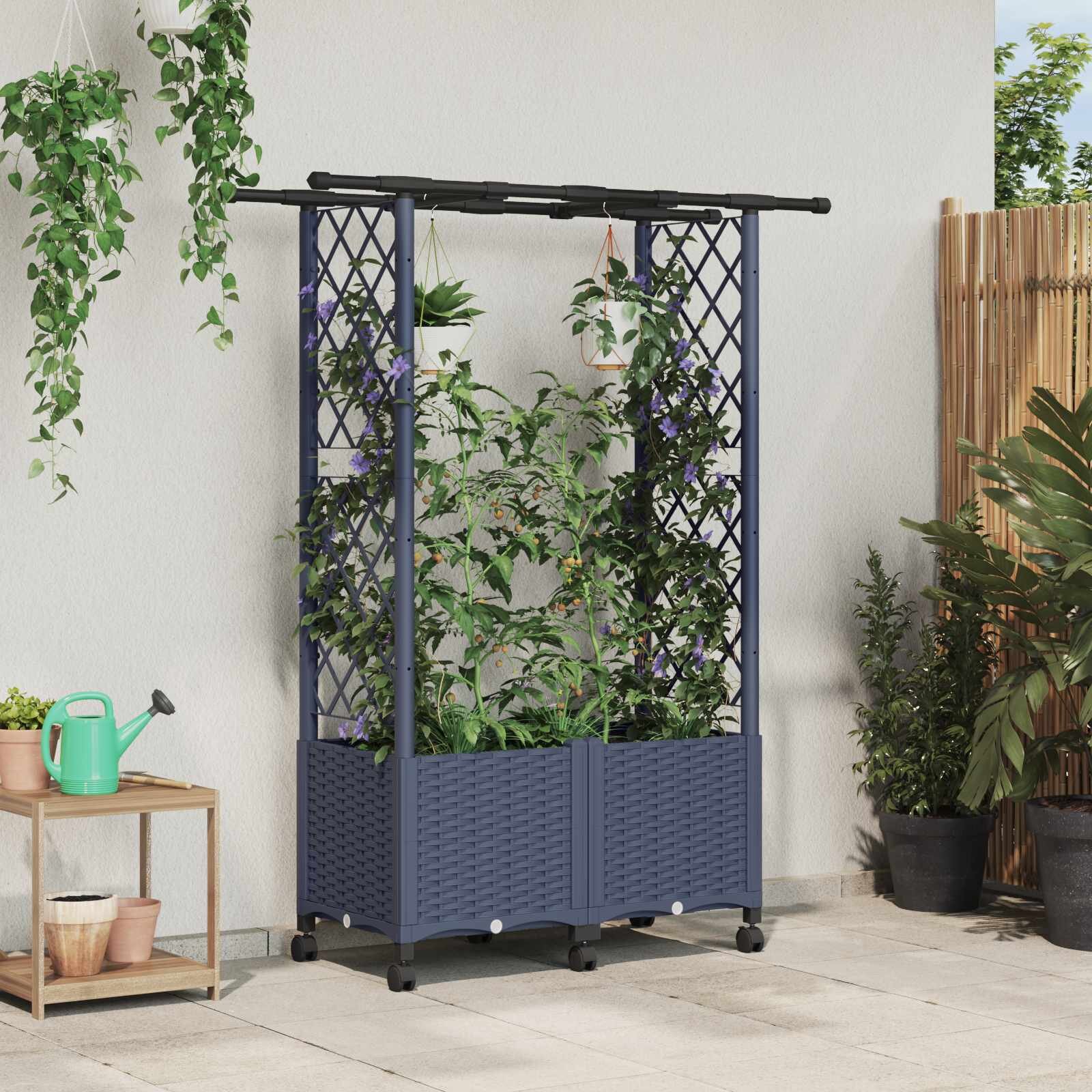 vidaXL Повдигнато легло с решетка и покривка Сиво 1245 x 40 x 142 см