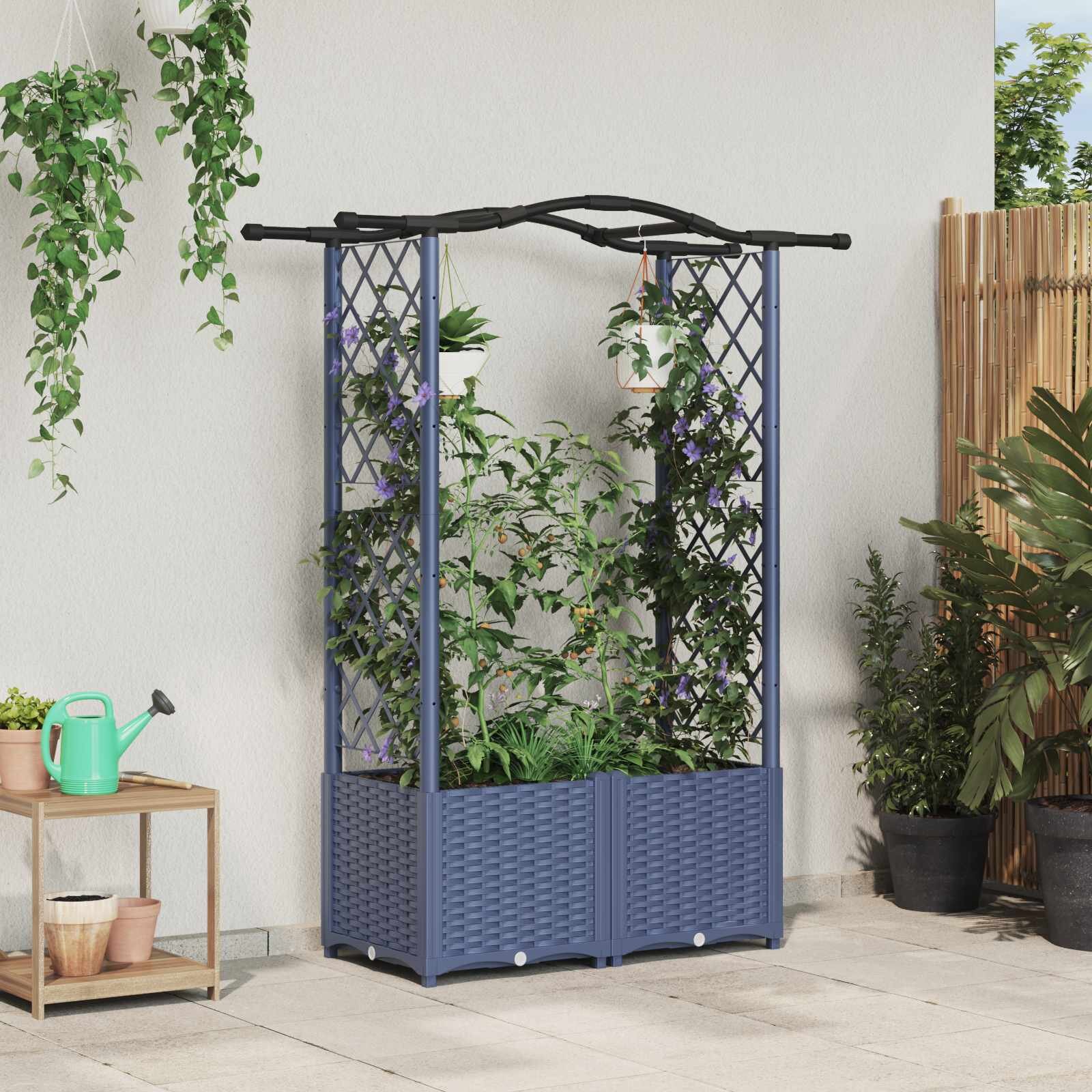 vidaXL Повдигнато легло с решетка и покривка Сиво 125 x 40 x 138 см ПП