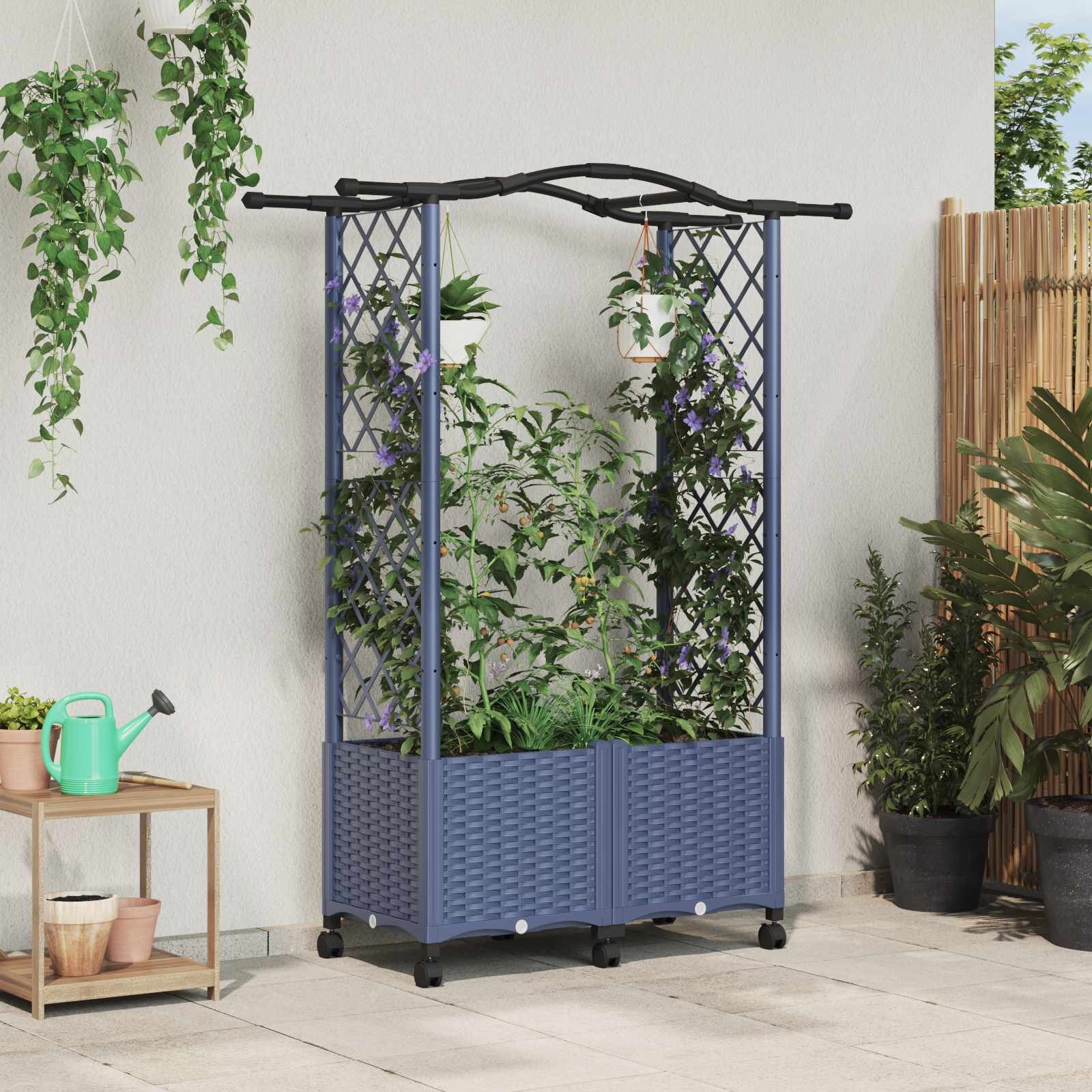 vidaXL Повдигнато легло с решетка и покривка Сиво 125 x 40 x 144 см ПП