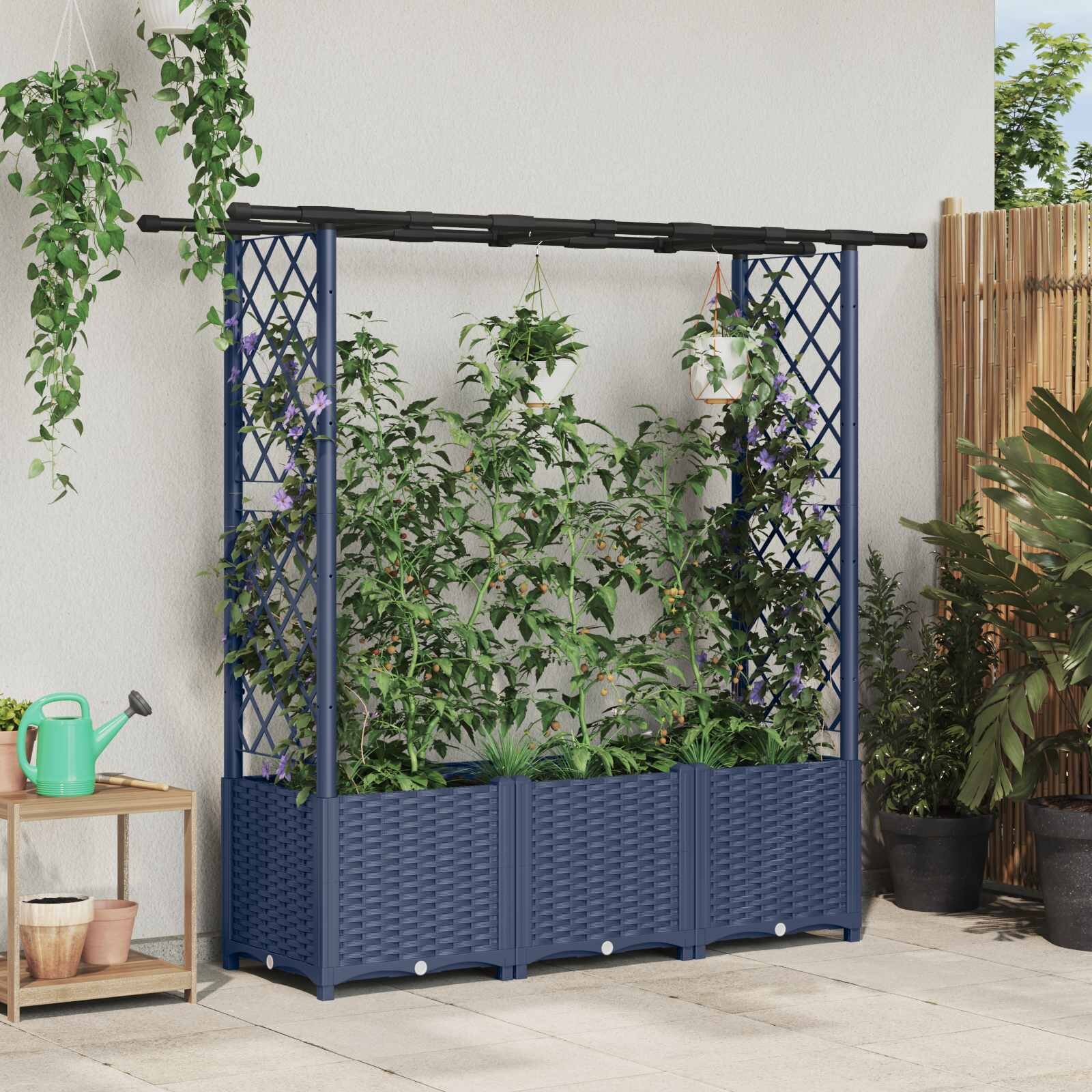 vidaXL Повдигнато легло с решетка и покривка Сиво 1625 x 40 x 136 см