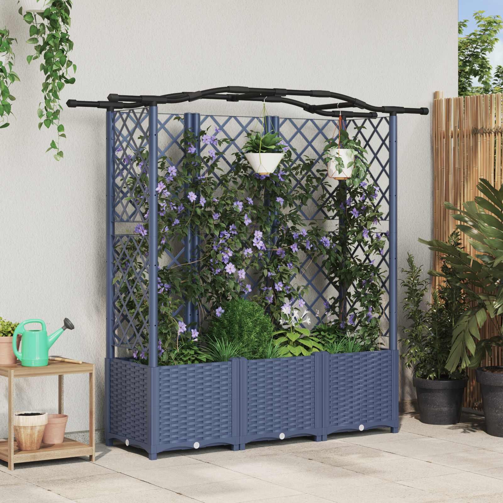 vidaXL Повдигнато легло с решетка и покривка Сиво 163 x 40 x 138 см ПП