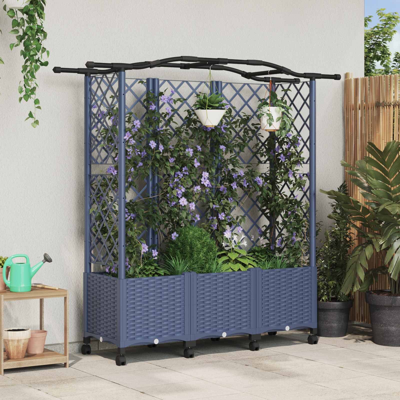vidaXL Повдигнато легло с решетка и покривка Сиво 163 x 40 x 144 см ПП