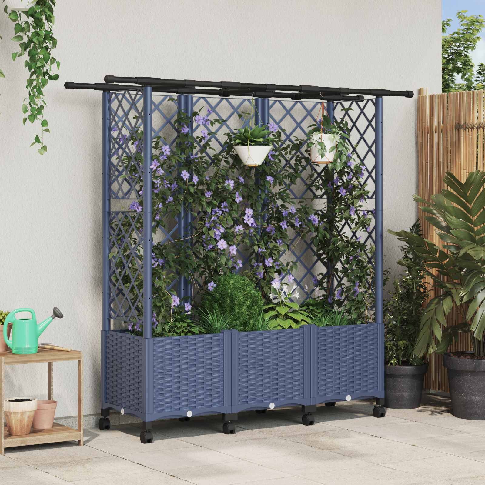 vidaXL Повдигнато легло с решетка и покривка Сиво 1635 x 40 x 142 см