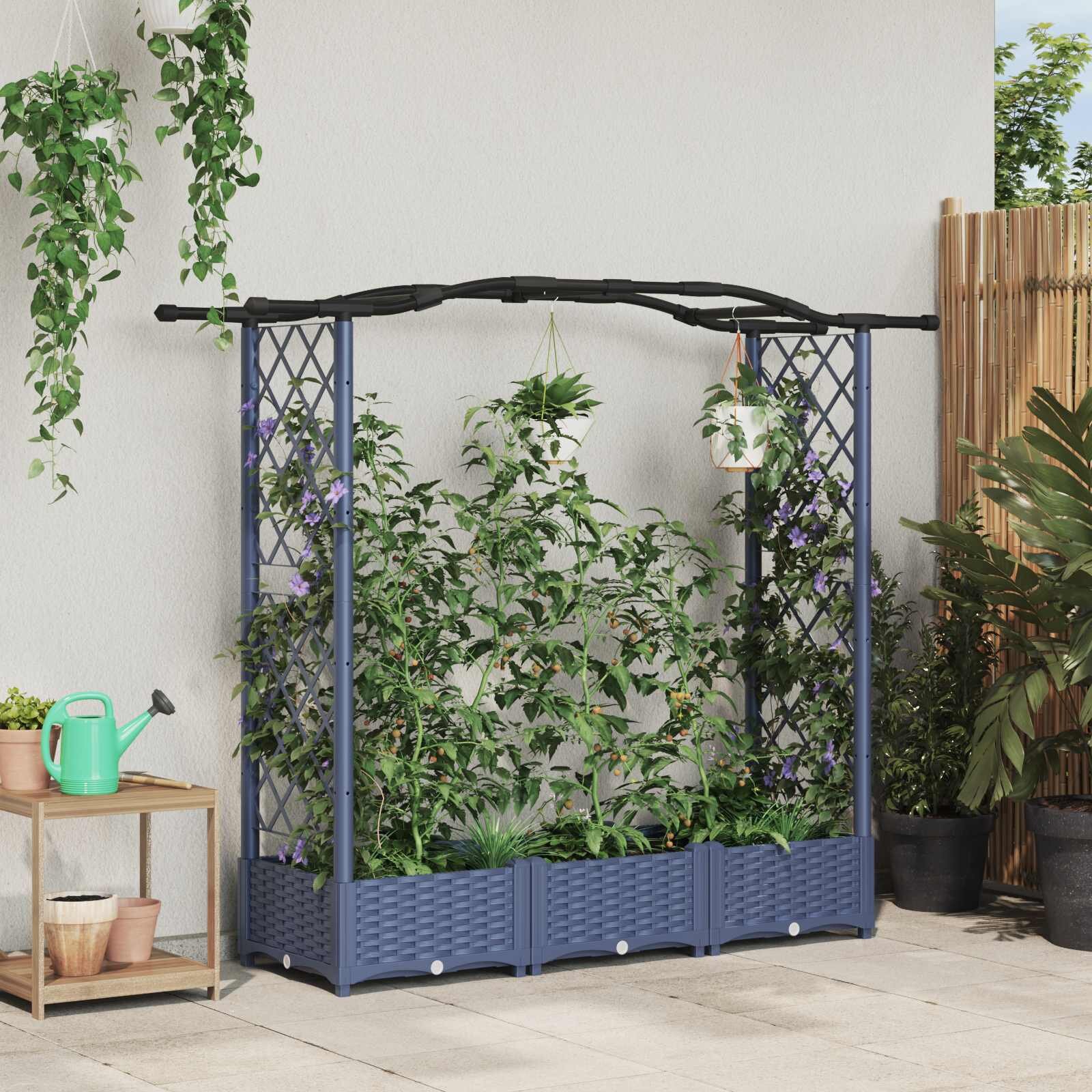 vidaXL Повдигнато легло с решетка и покривка Сиво 169 x 40 x 123 см ПП