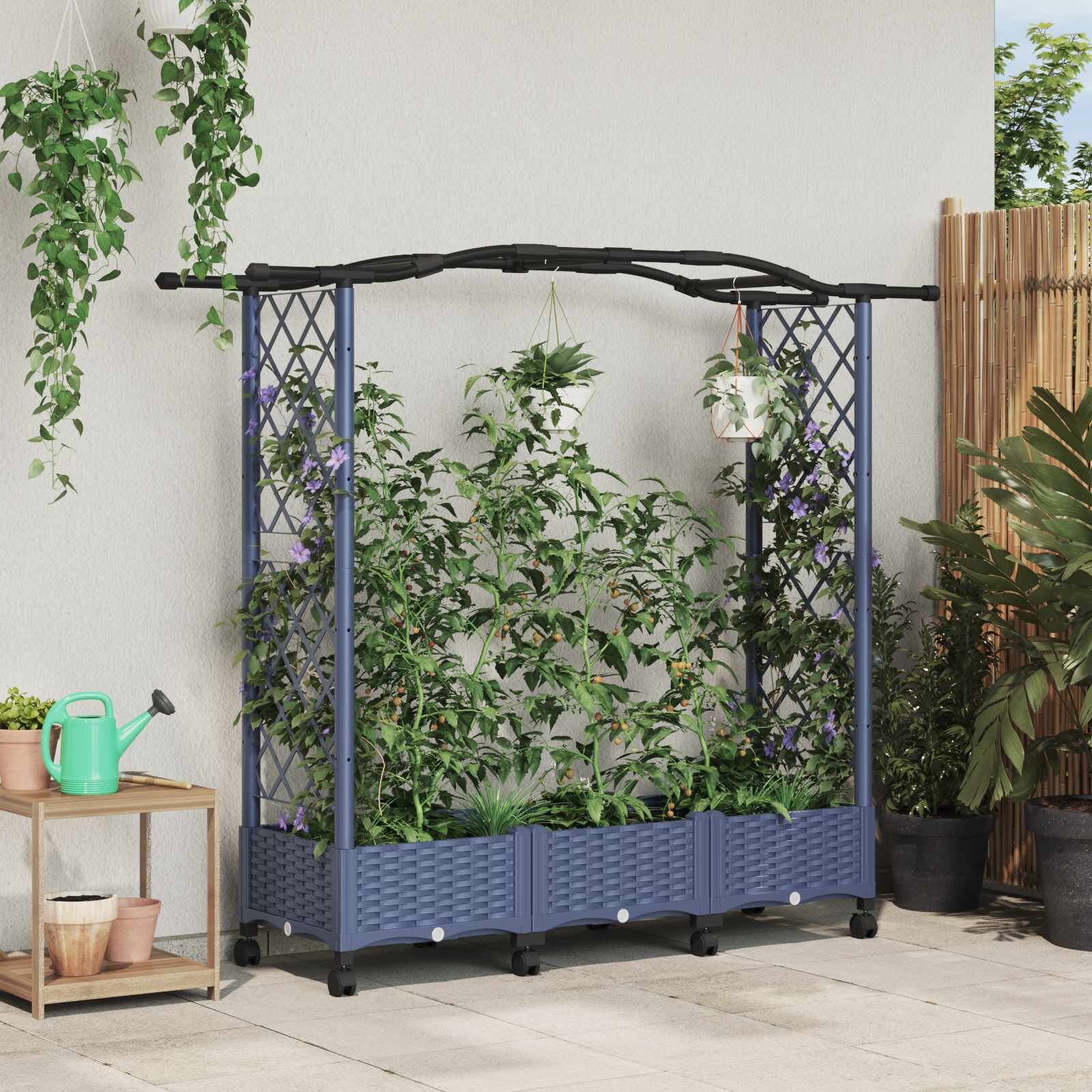 vidaXL Повдигнато легло с решетка и покривка Сиво 169 x 40 x 129 см ПП