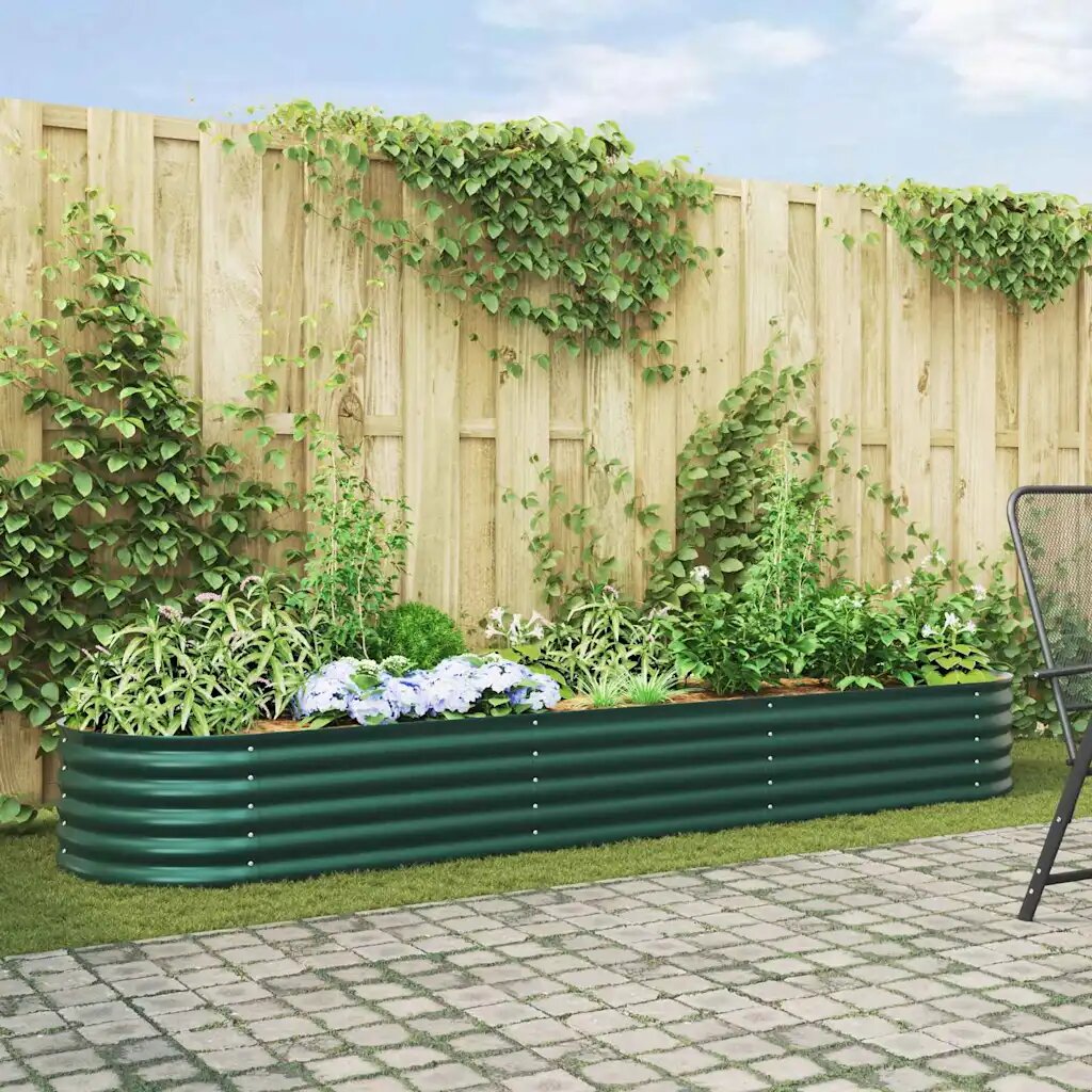vidaXL Повдигнато легло Зелено 320 x 80 x 44 cm Стомана