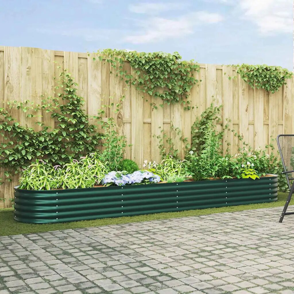 vidaXL Повдигнато легло Зелено 400 x 80 x 44 cm Стомана