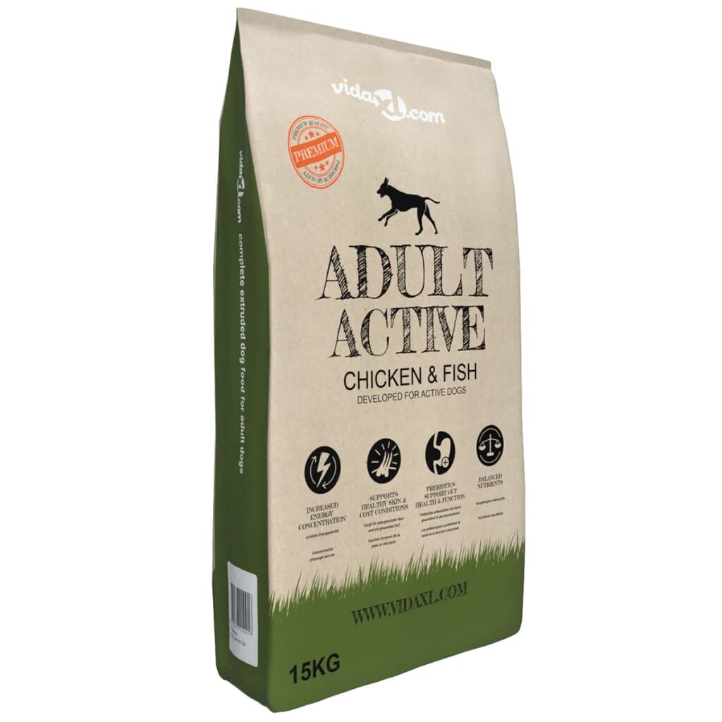 vidaXL Премиум храна за кучета Adult Active Chicken & Fish 15 кг