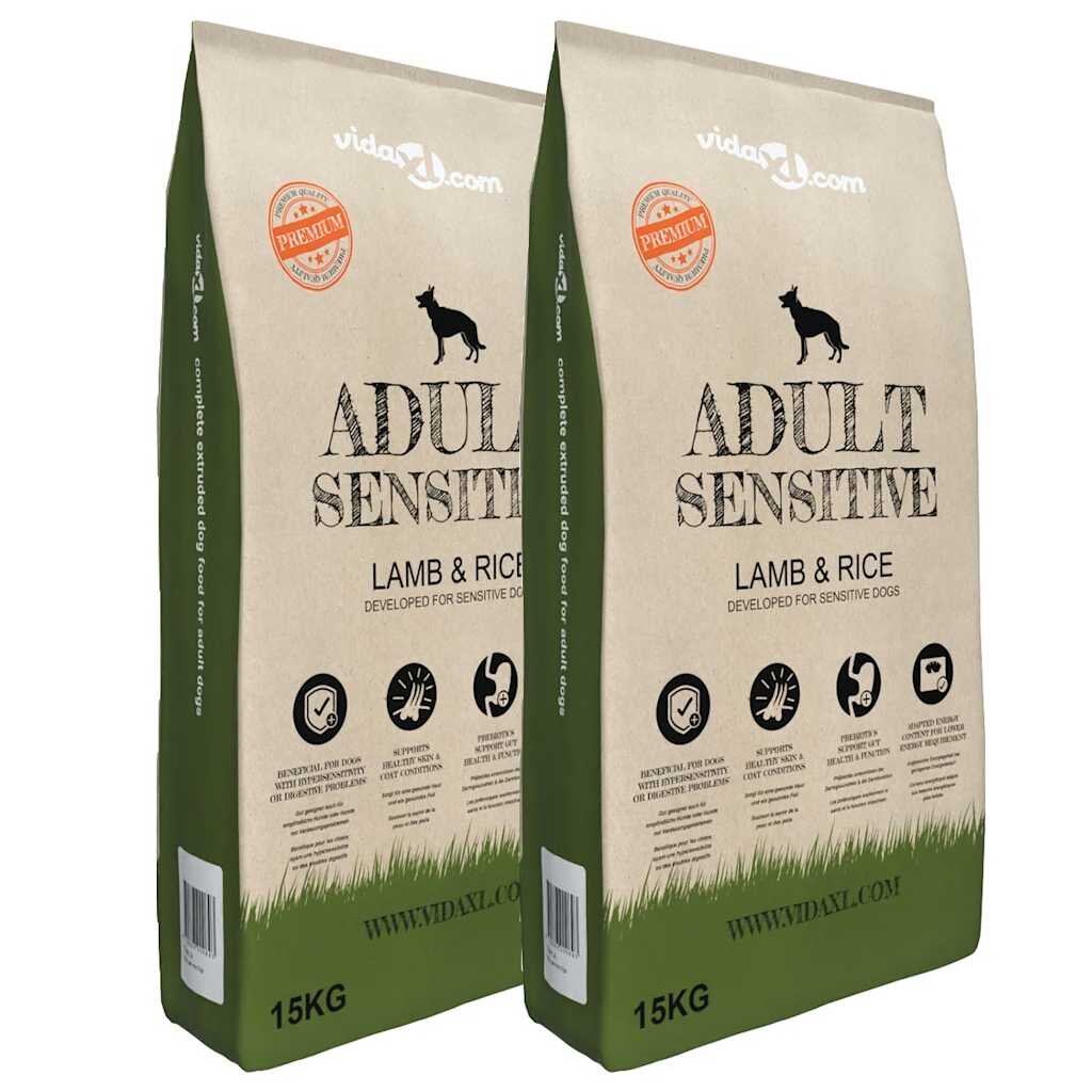 vidaXL Премиум храна за кучета Adult Sensitive Lamb & Rice 2 бр 30 кг