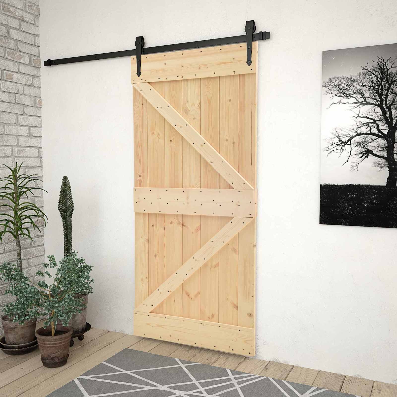 vidaXL Преплъзваща се врата 100 x 210 cm Масивна борова дървесина