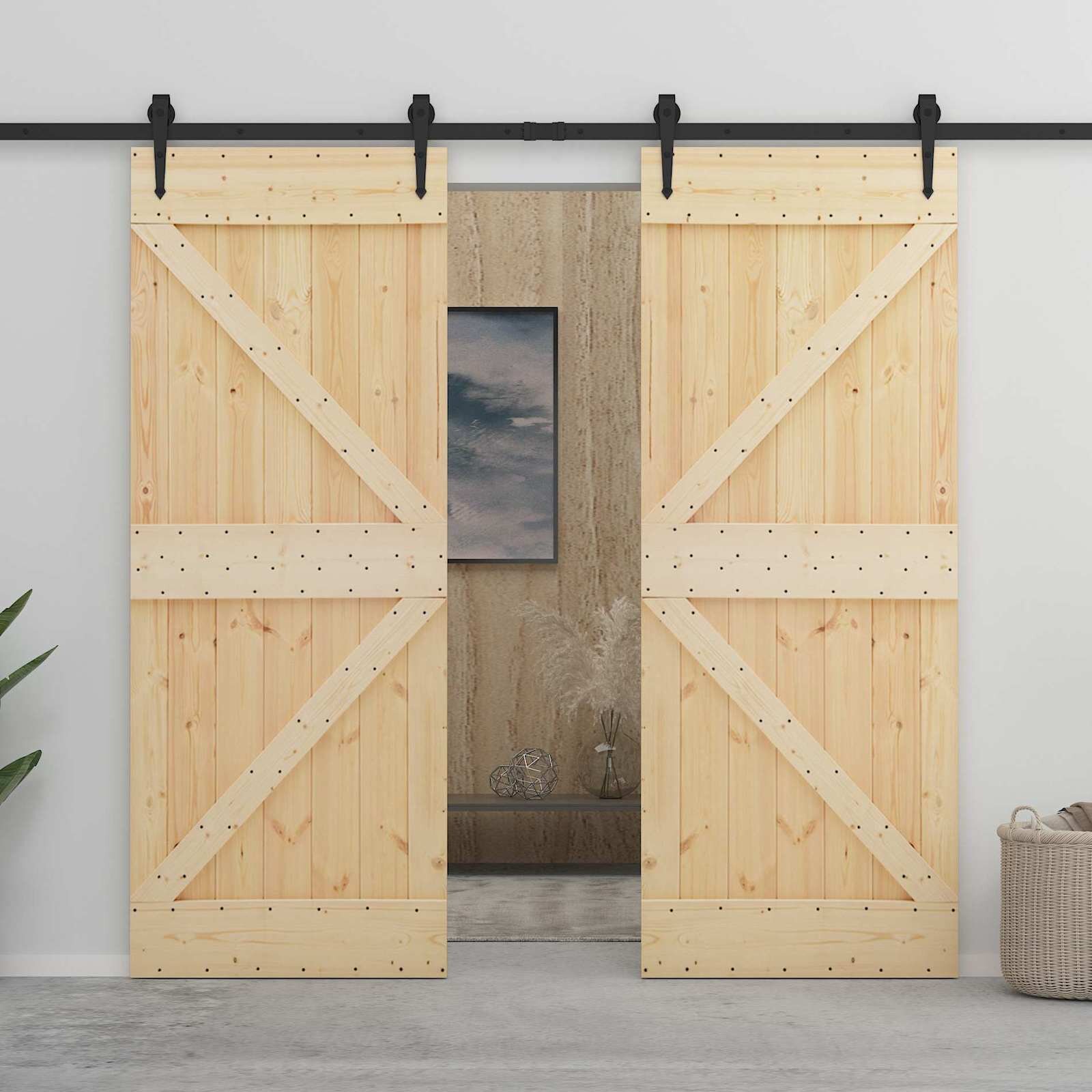 vidaXL Преплъзваща се врата 2 бр. 100 x 210 cm Естествено и черно