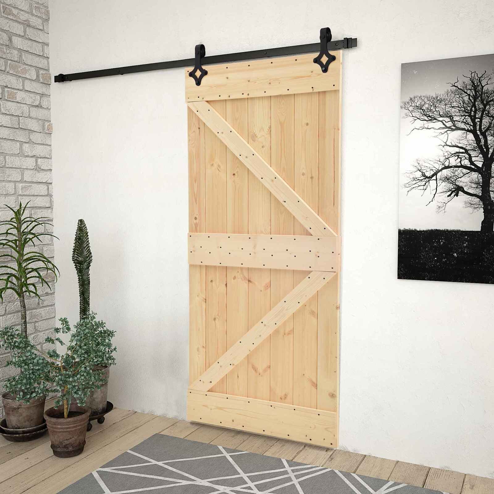 vidaXL Преплъзваща се врата 80 x 210 cm Масивна борова дървесина
