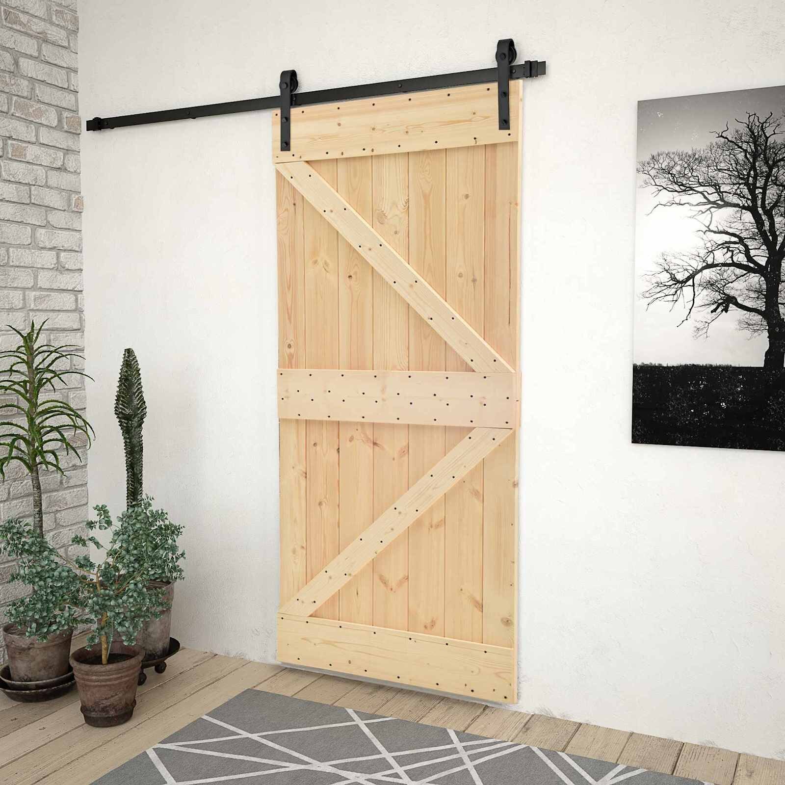 vidaXL Преплъзваща се врата 80 x 210 cm Масивна борова дървесина