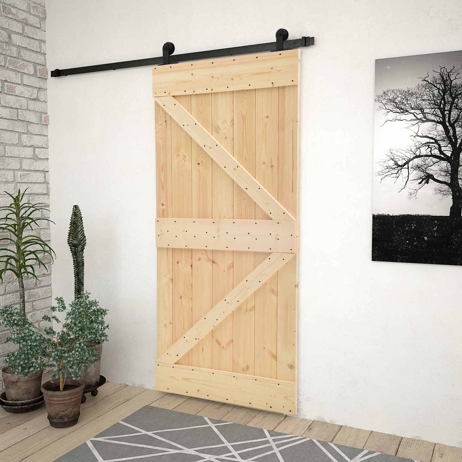 vidaXL Преплъзваща се врата 80 x 210 cm Масивна борова дървесина