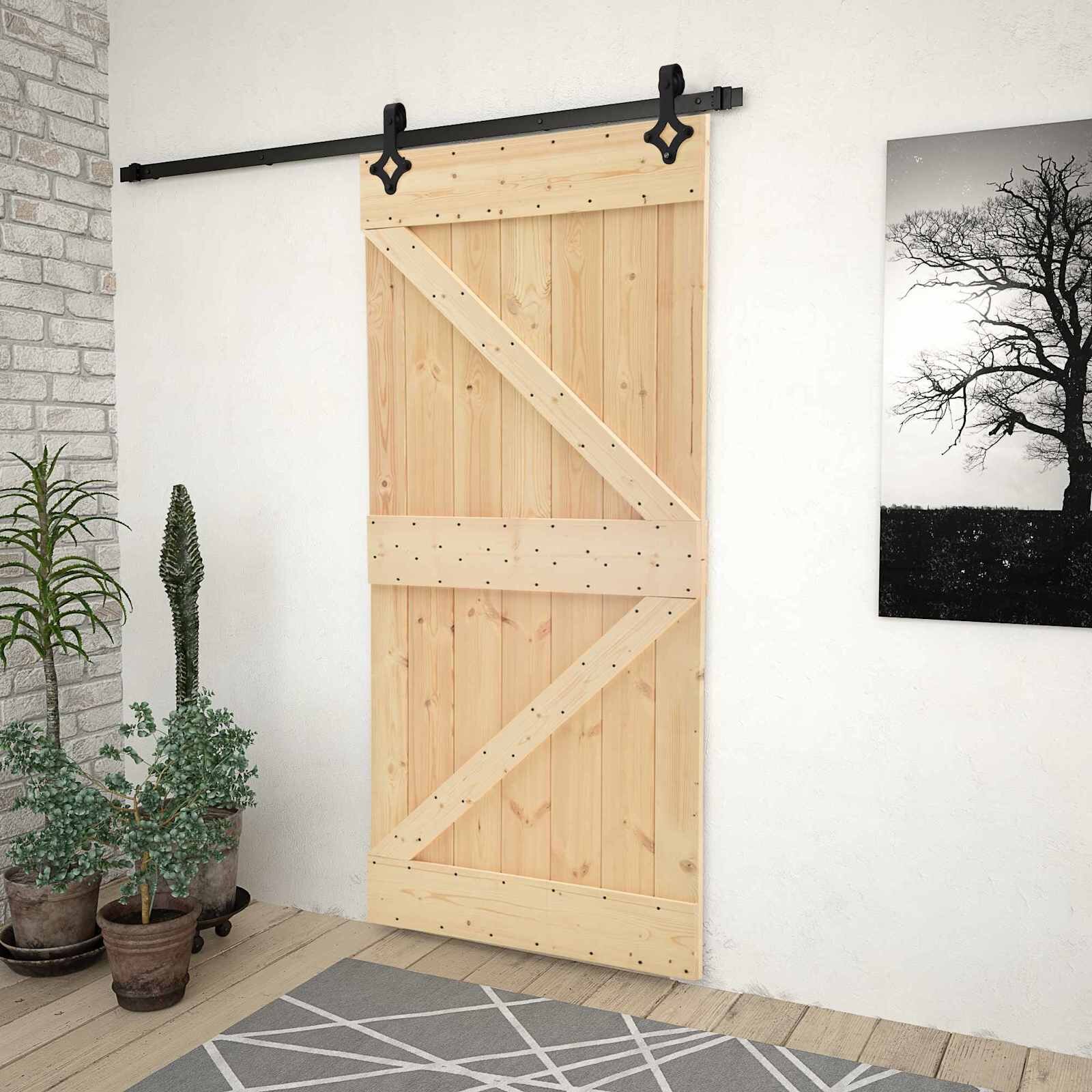 vidaXL Преплъзваща се врата 80 x 210 cm Масивна борова дървесина