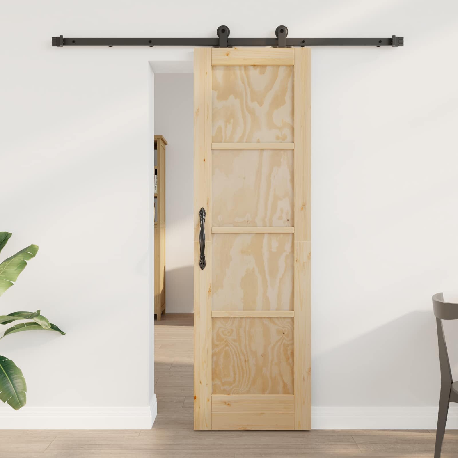 vidaXL Преплъзваща се врата Естествено и черно 61 x 1985 см
