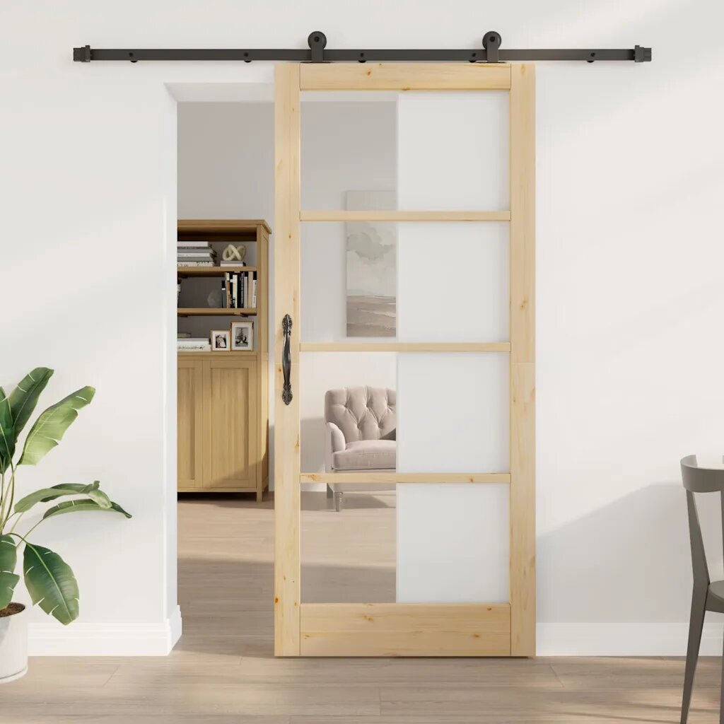 vidaXL Преплъзваща се врата ORKDAL 93 x 211 см Естествено и черно