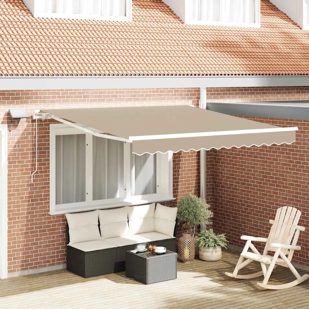 vidaXL Прибираща се тента Бежово 300 x 250 cm Тъкан и алуминий