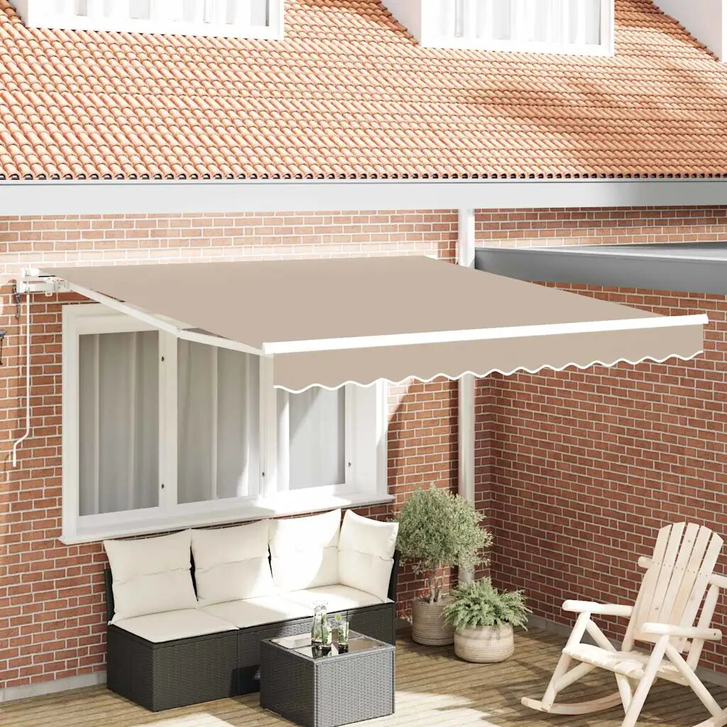 vidaXL Прибираща се тента Бежово 350 x 250 cm Тъкан и алуминий