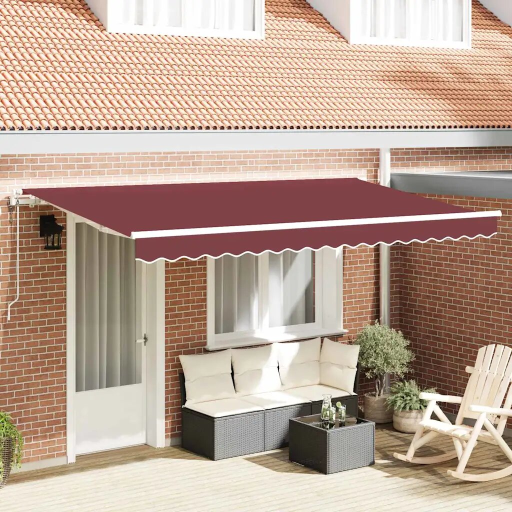 vidaXL Прибираща се тента Бургундско червен 350 x 200 cm текстил