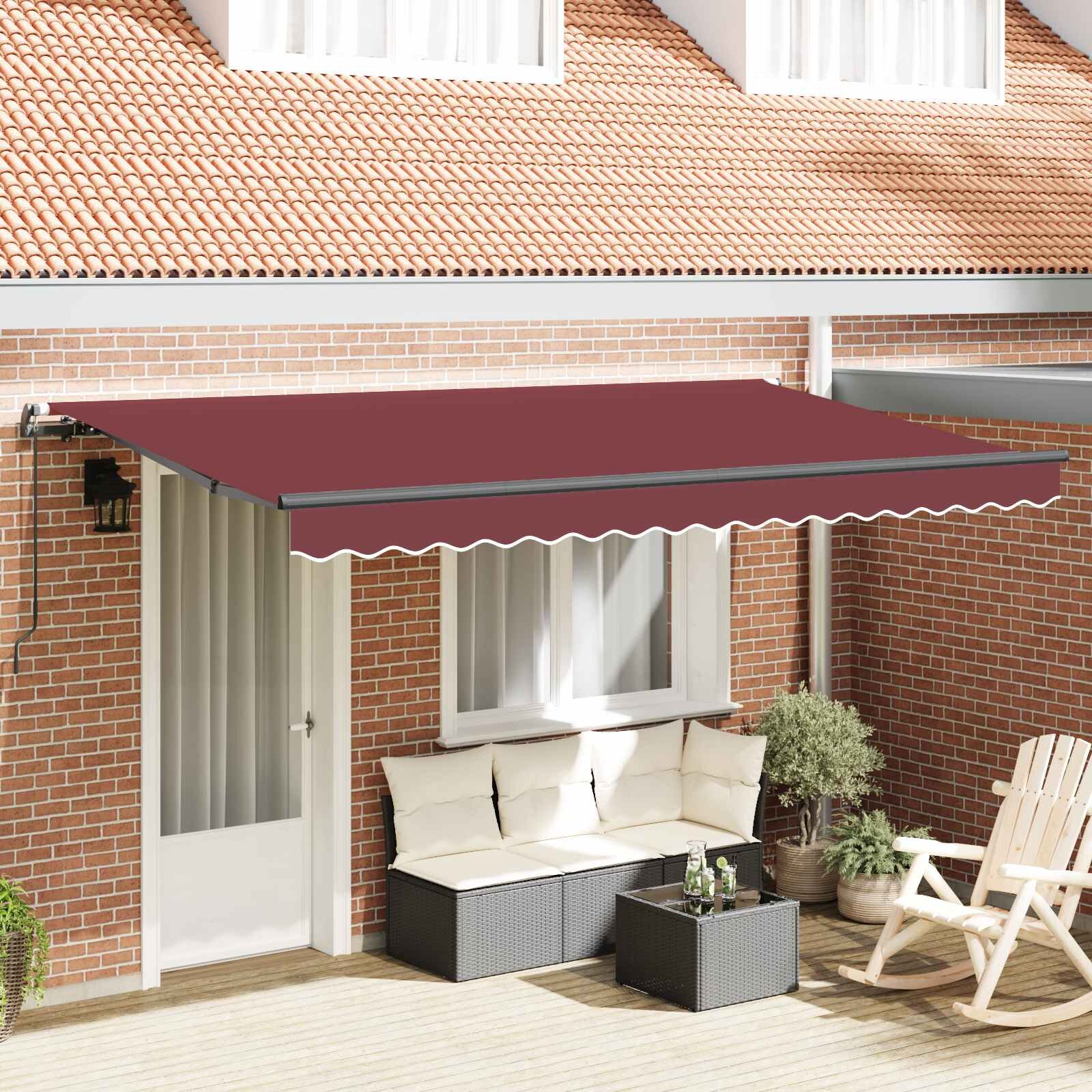 vidaXL Прибираща се тента Бургундско червен 350 x 200 cm текстил