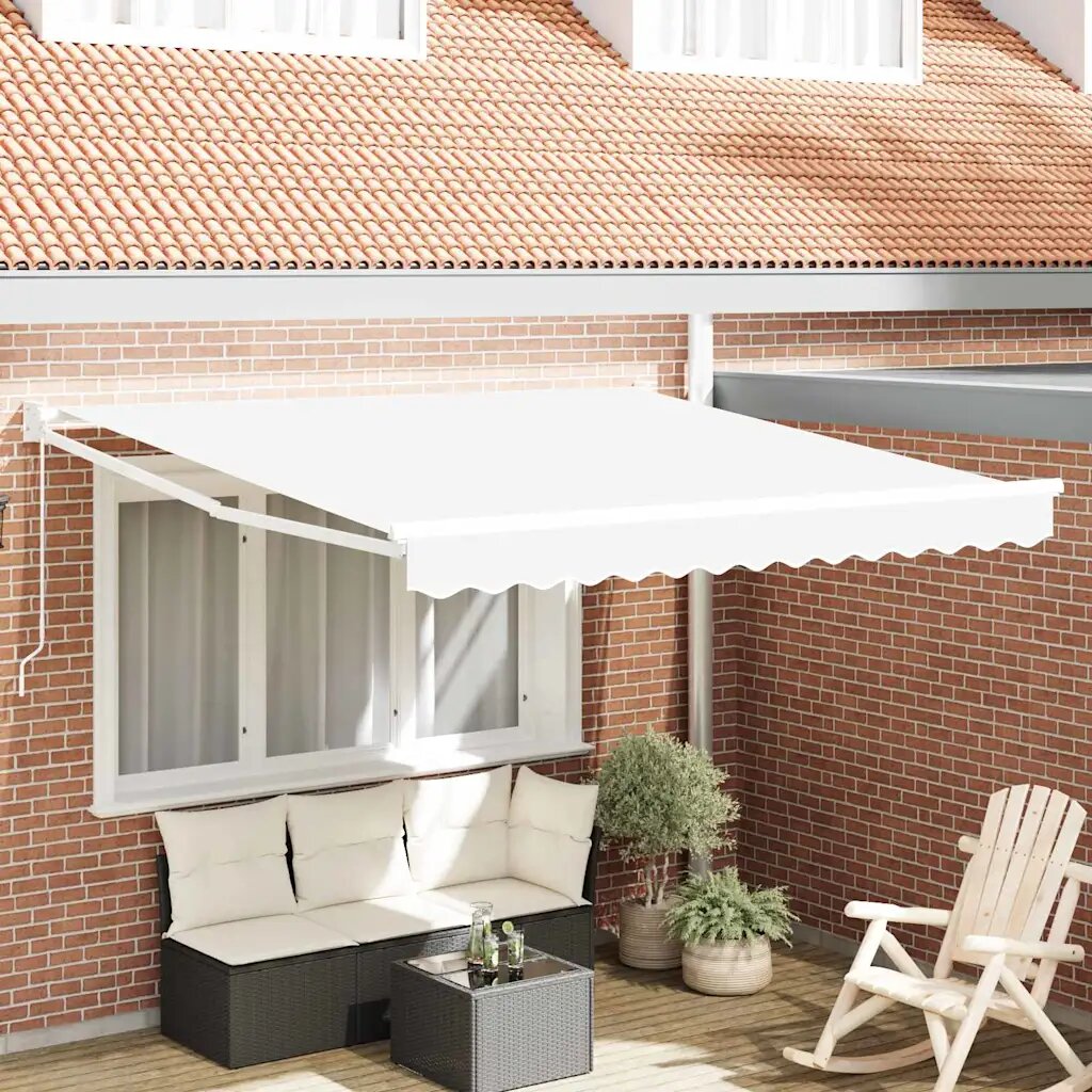 vidaXL Прибираща се тента Бяло 350 x 250 cm 100% полиестер и алуминий