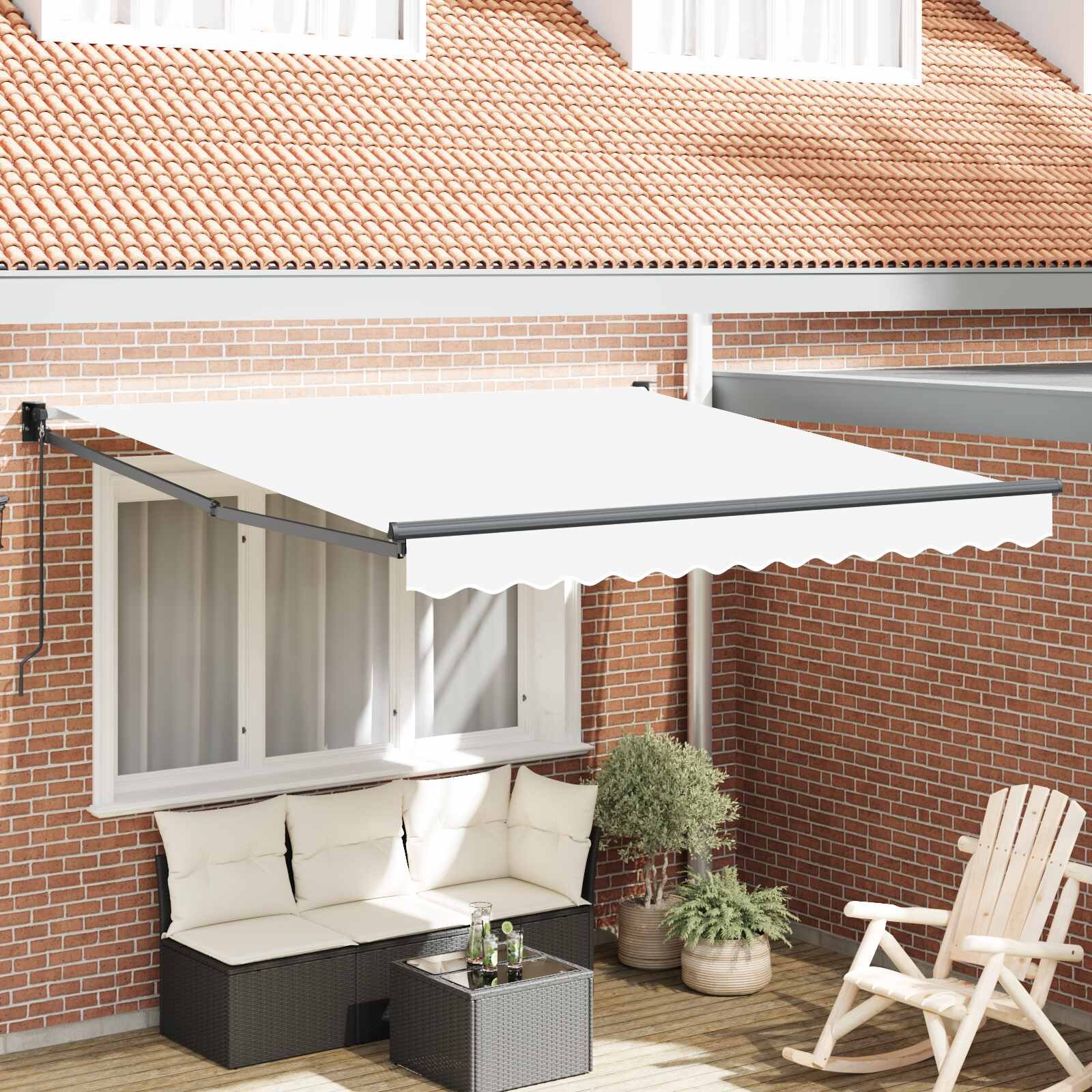 vidaXL Прибираща се тента Бяло 350 x 250 cm 100% полиестер и алуминий