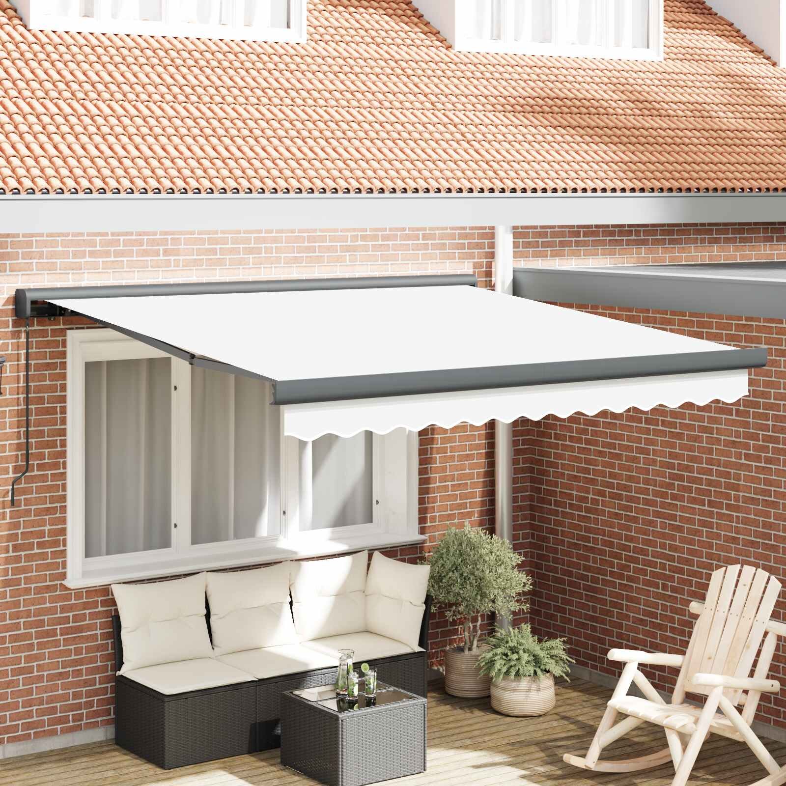 vidaXL Прибираща се тента Бяло 350 x 250 cm Платно и алуминий