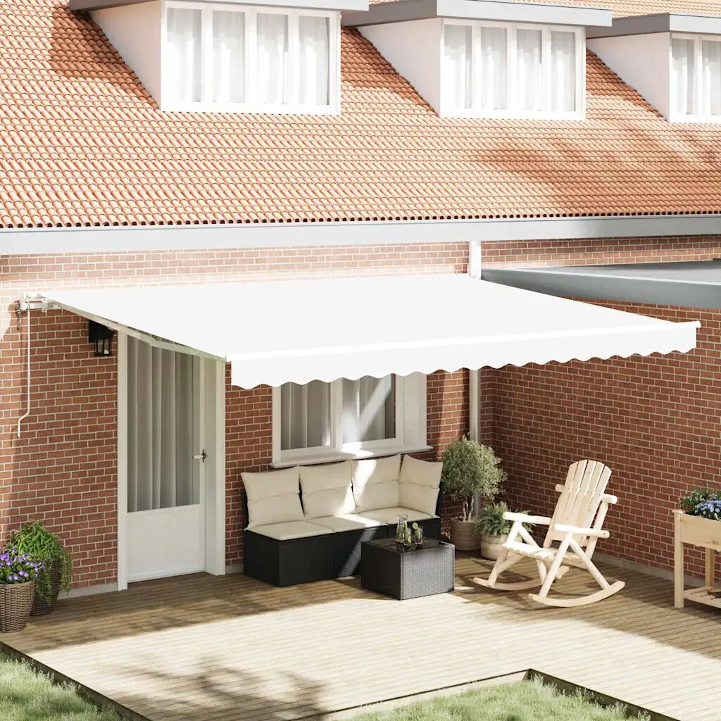 vidaXL Прибираща се тента Бяло 450 × 350 cm Тъкан и алуминий