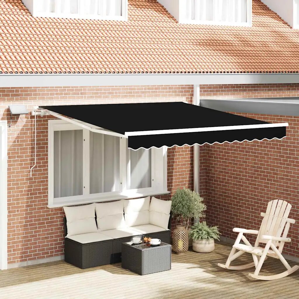 vidaXL Прибираща се тента Черно 300 x 250 cm Тъкан и алуминий