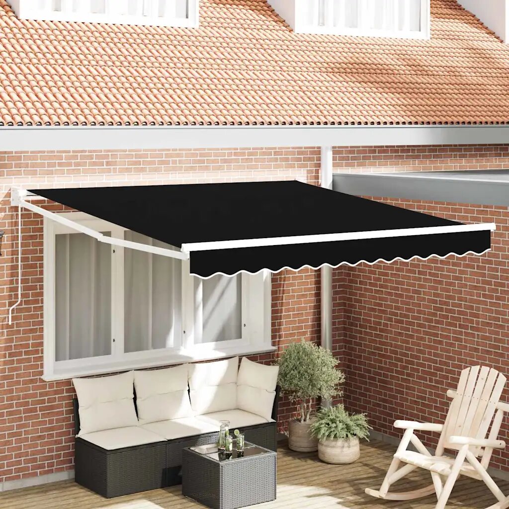 vidaXL Прибираща се тента Черно 350 x 250 cm 100% полиестер и алуминий