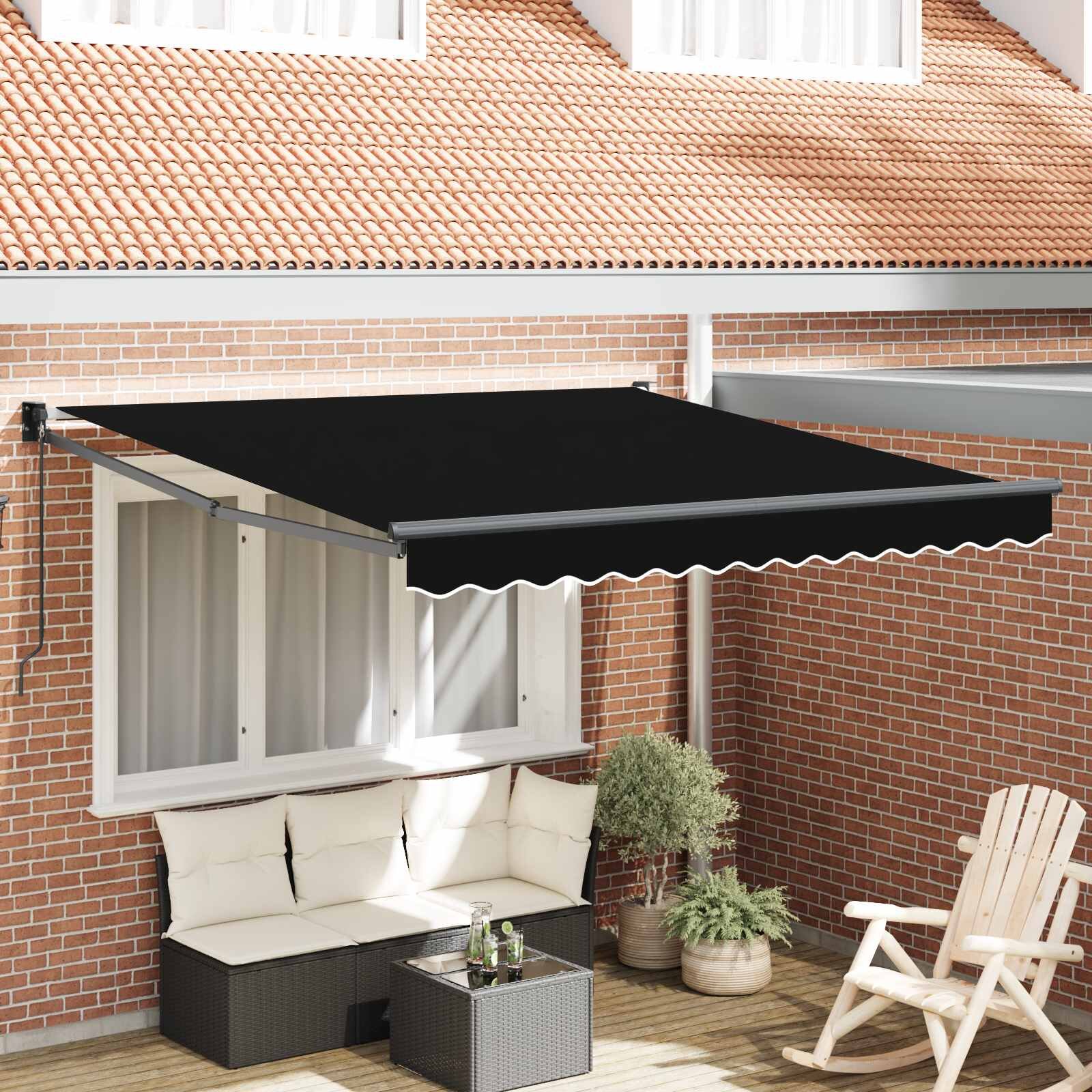 vidaXL Прибираща се тента Черно 350 x 250 cm 100% полиестер и алуминий