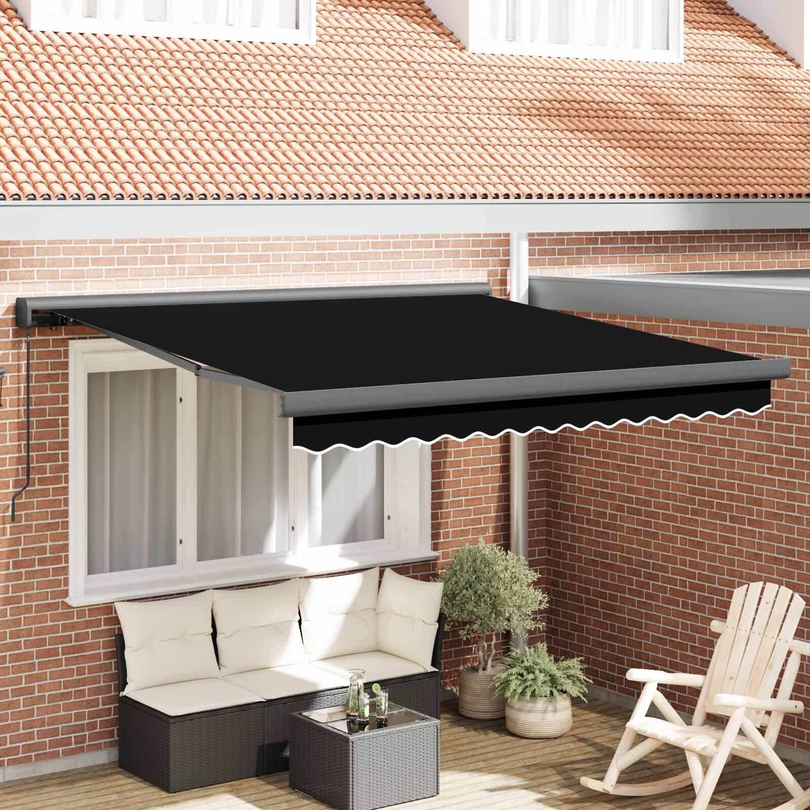 vidaXL Прибираща се тента Черно 350 x 250 cm Платно и алуминий