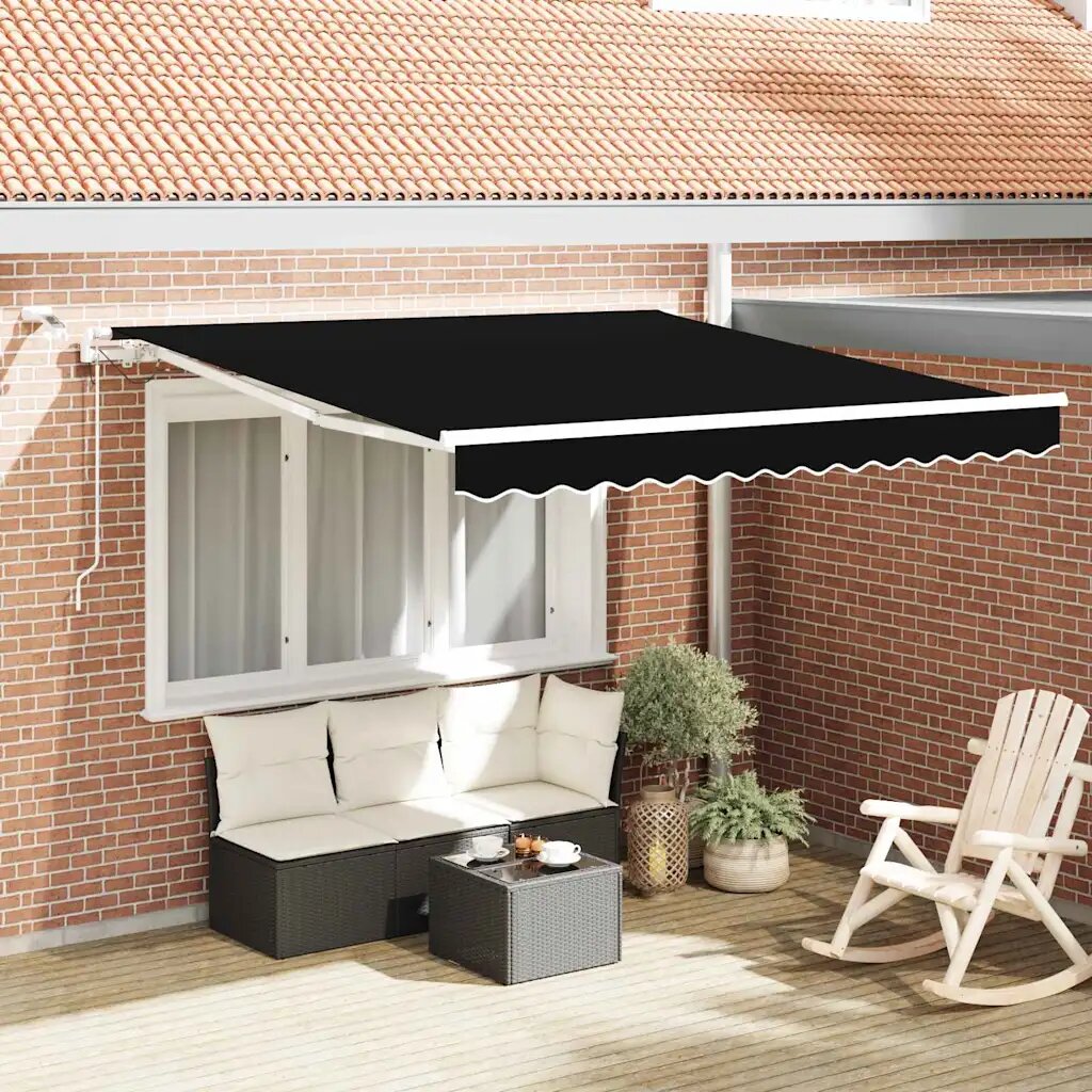 vidaXL Прибираща се тента Черно 350 x 250 cm Полиестер
