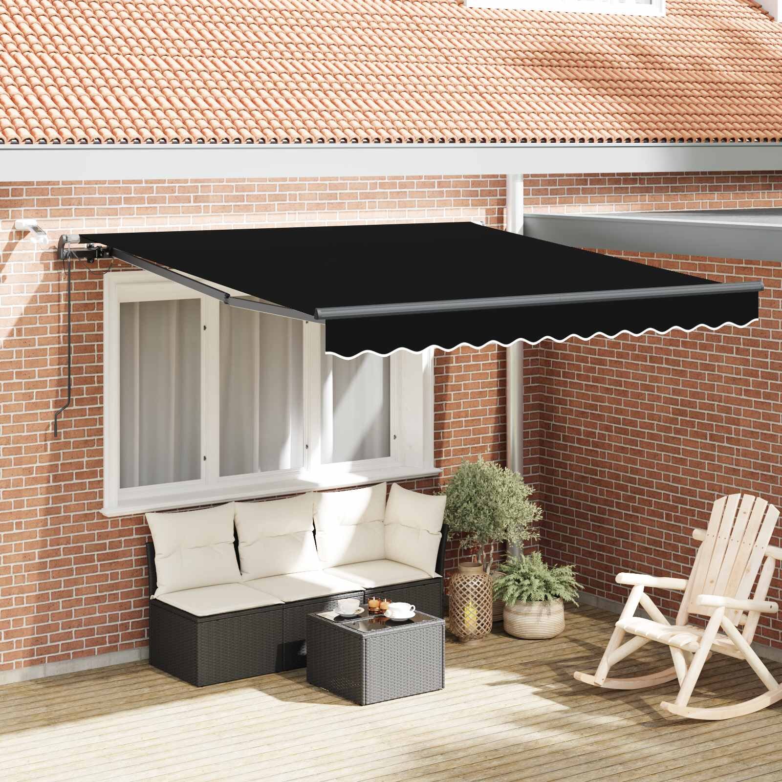 vidaXL Прибираща се тента Черно 350 x 250 cm Полиестер