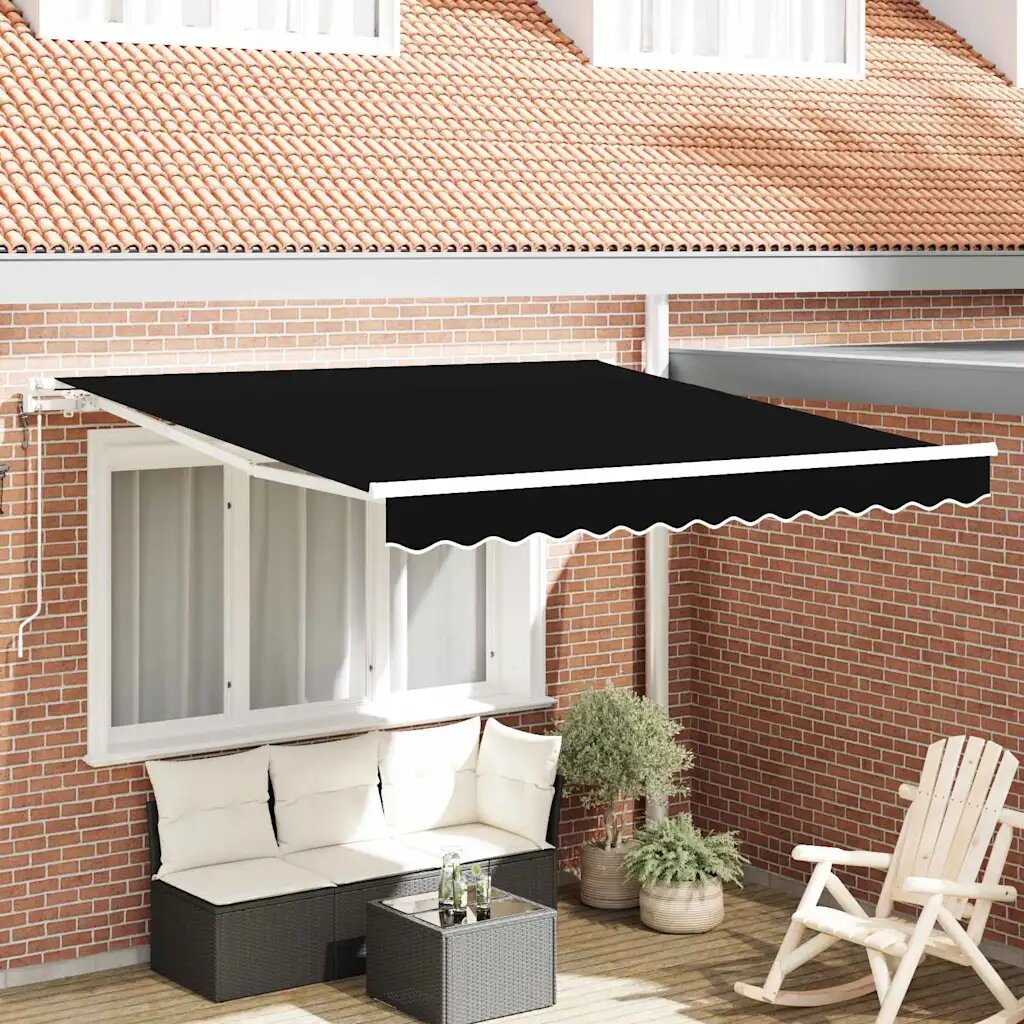 vidaXL Прибираща се тента Черно 350 x 250 cm Тъкан и алуминий