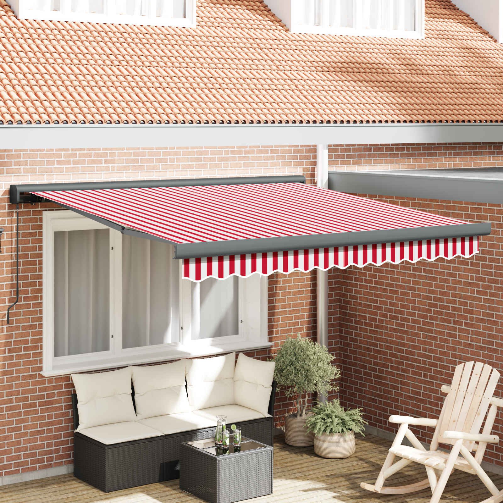 vidaXL Прибираща се тента Червено и бяло 300 x 250 cm