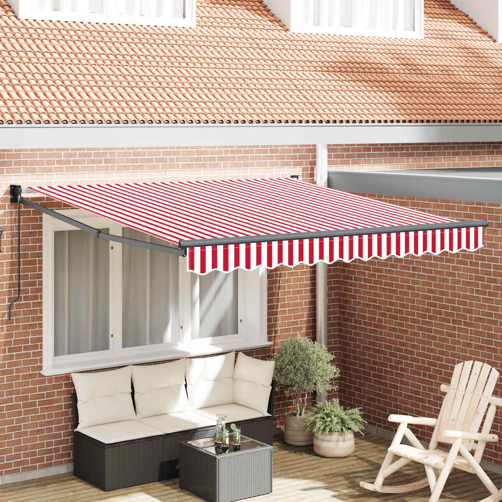 vidaXL Прибираща се тента Червено и бяло 350 x 250 cm