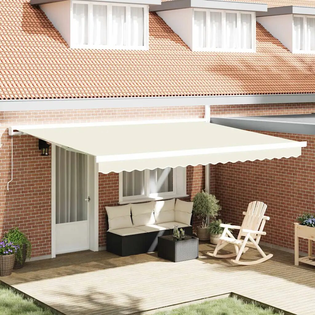 vidaXL Прибираща се тента Кремаво 450 × 300 cm Платно и алуминий