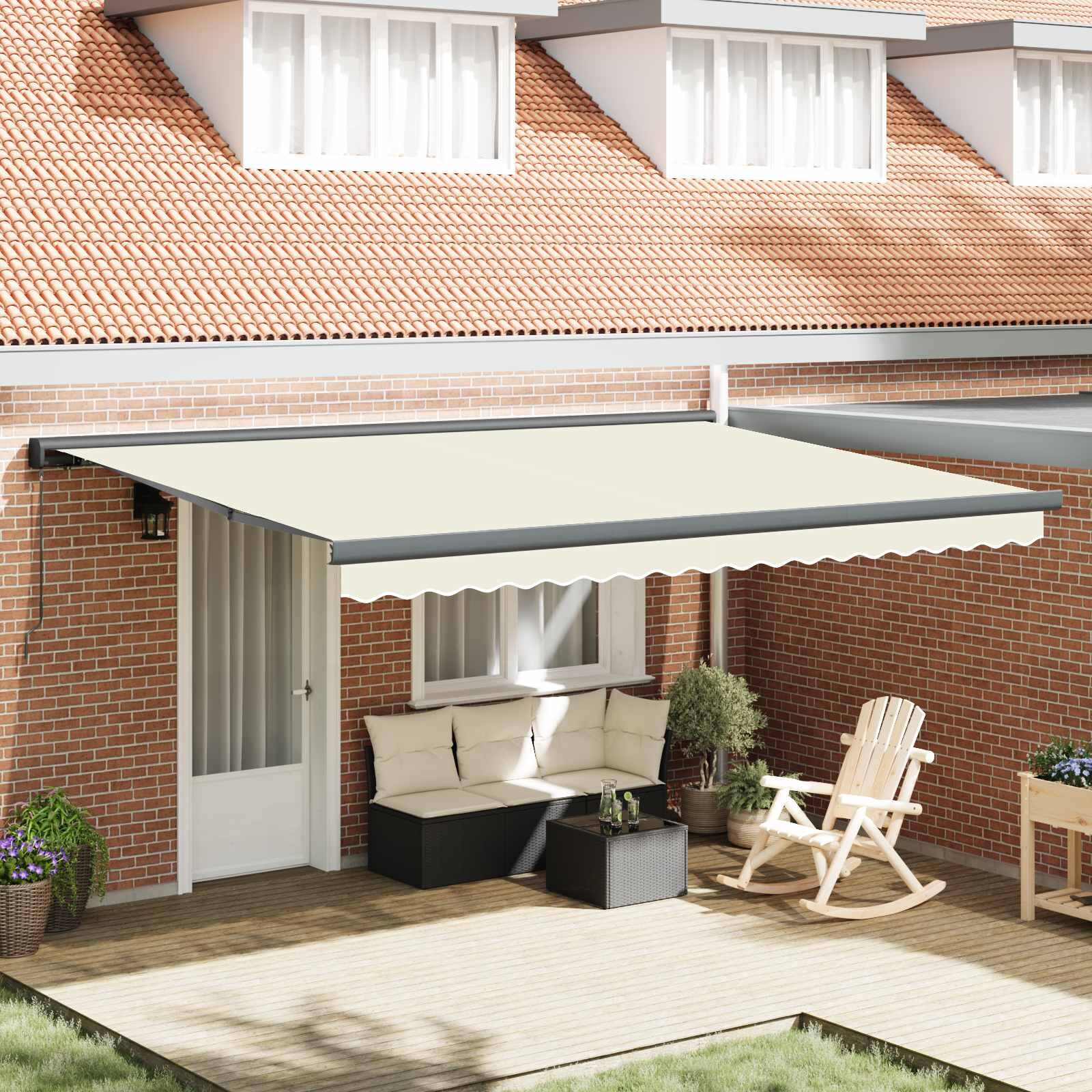vidaXL Прибираща се тента Кремаво 450 × 300 cm Платно и алуминий