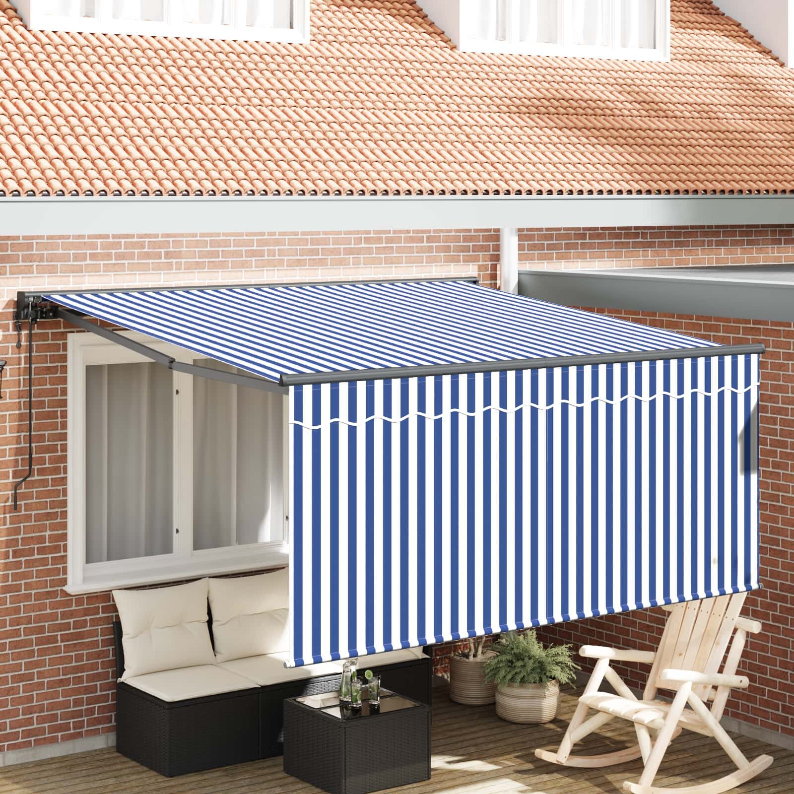 vidaXL Прибираща се тента Синьо и бяло 300 x 250 cm
