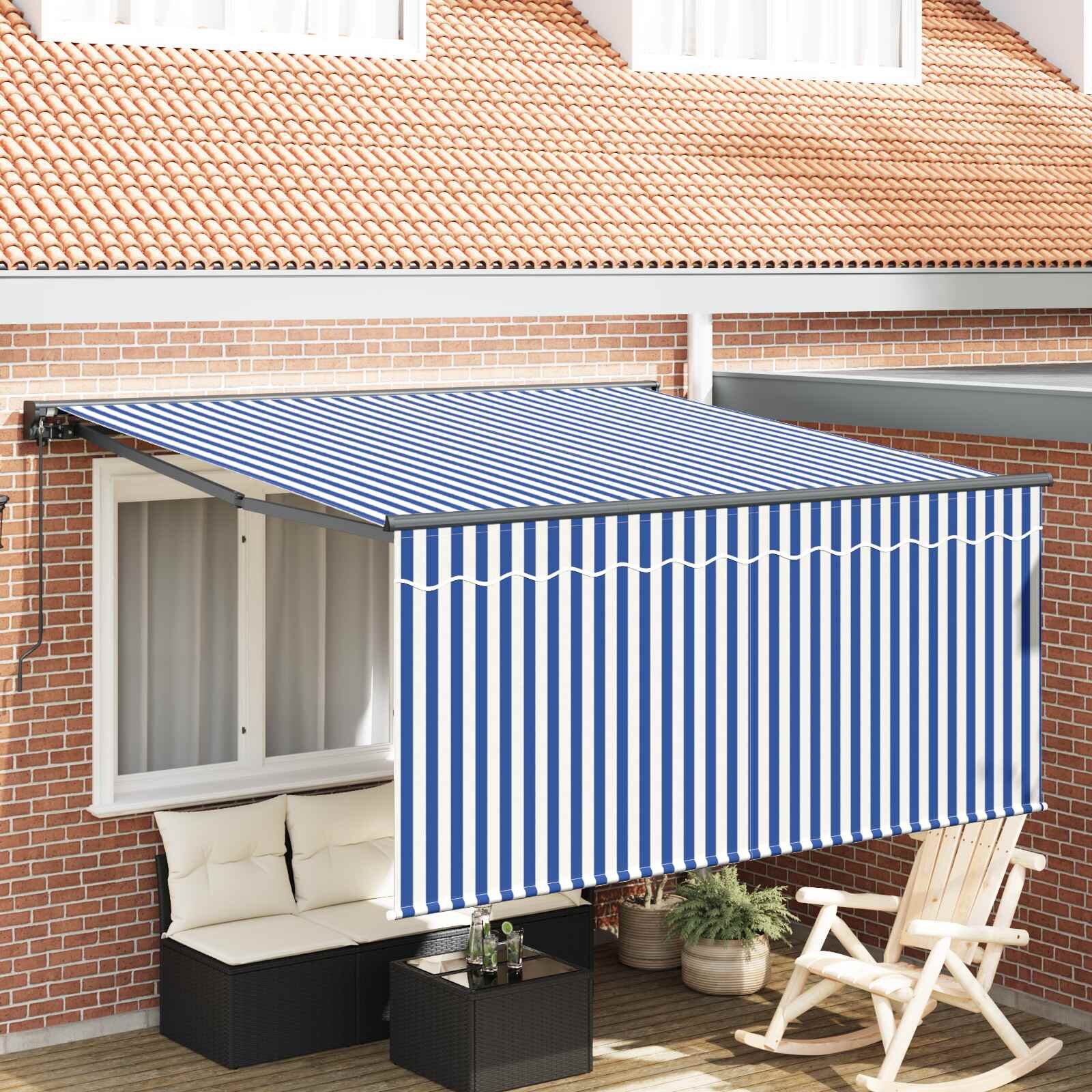 vidaXL Прибираща се тента Синьо и бяло 350 x 250 cm