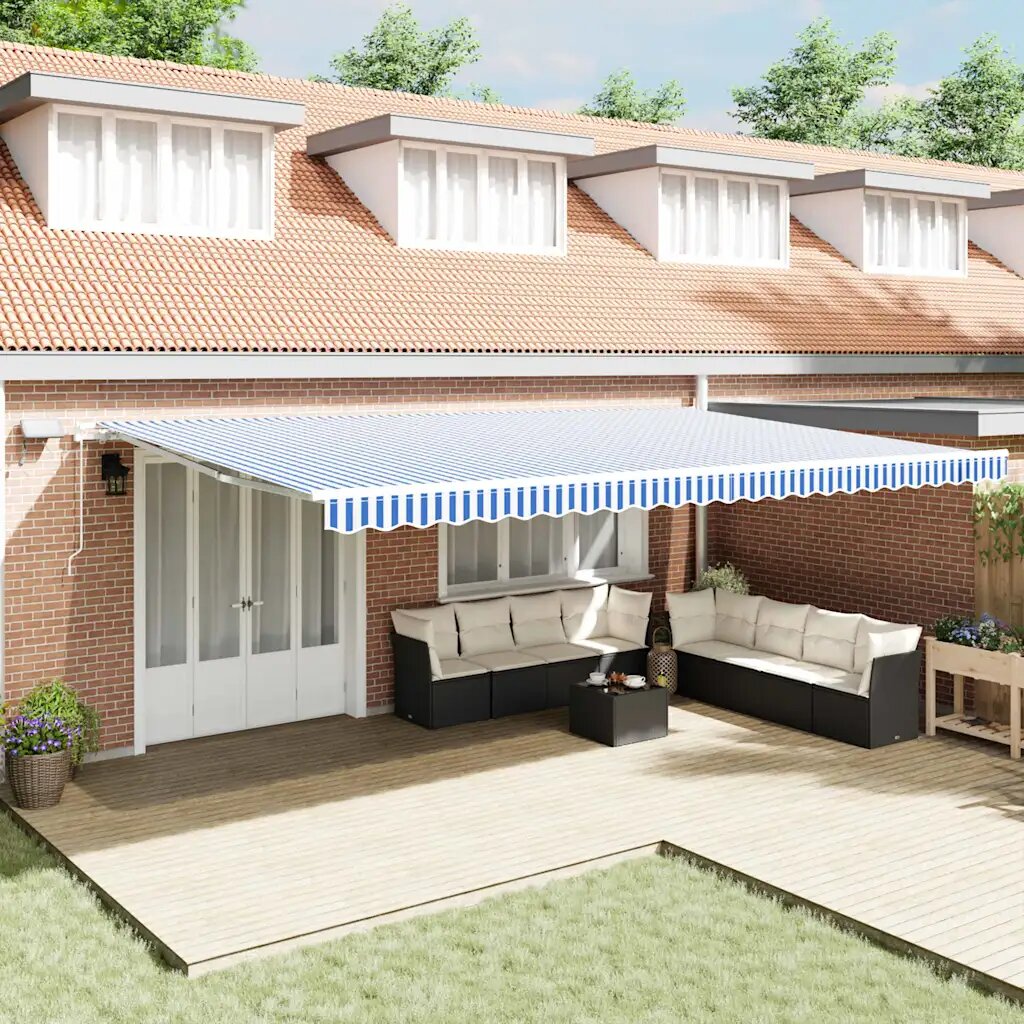 vidaXL Прибираща се тента Синьо и бяло 600 × 300 cm