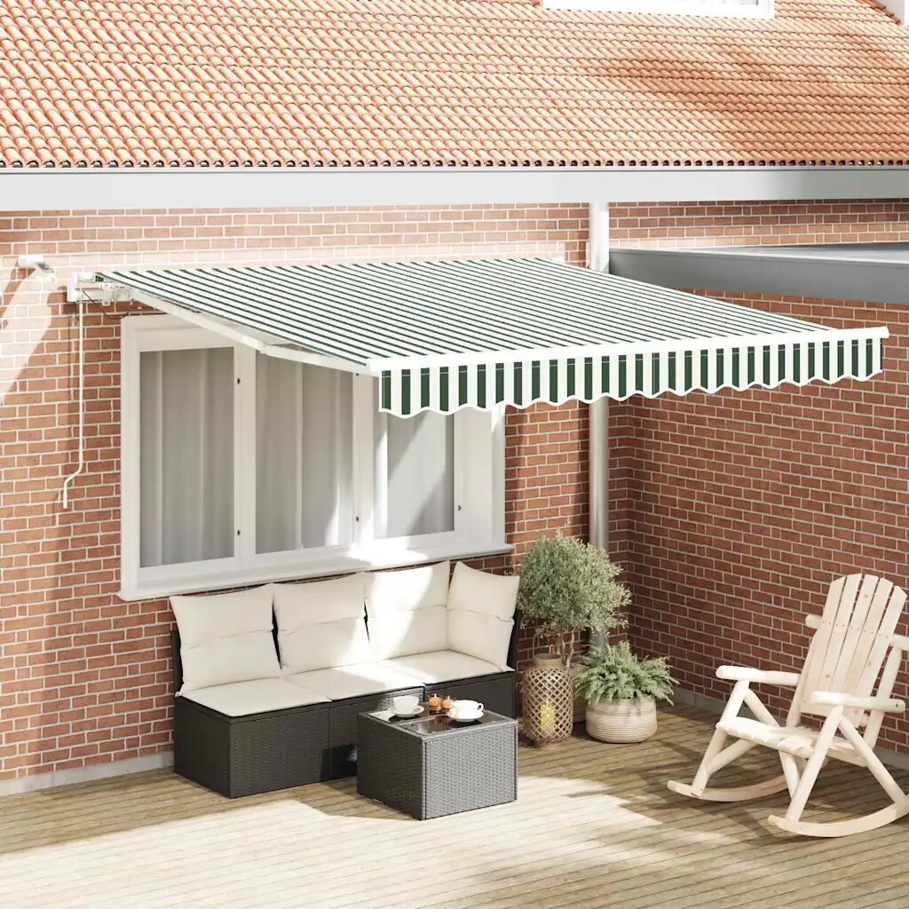 vidaXL Прибираща се тента Зелен и бял 300 x 250 cm Полиестер