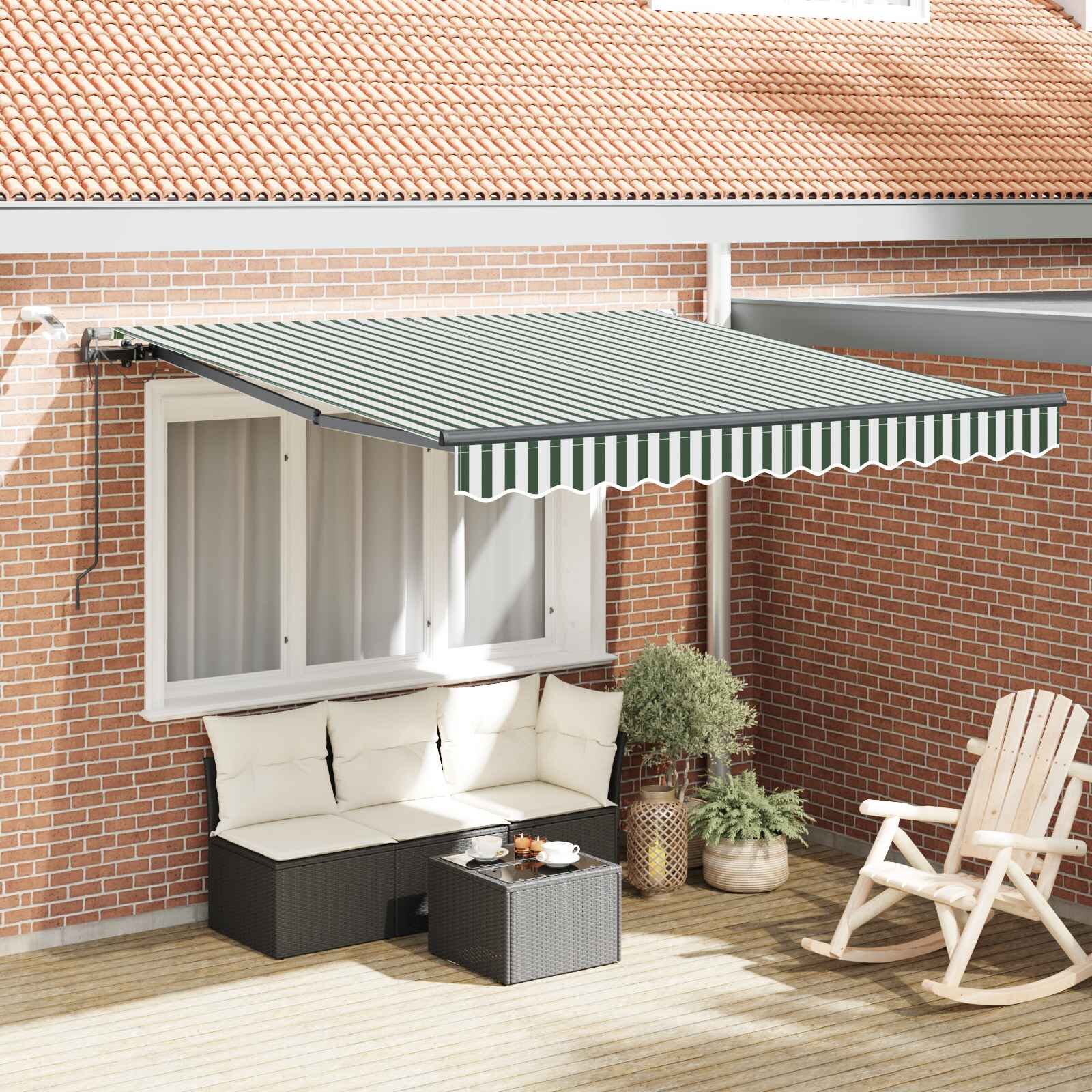 vidaXL Прибираща се тента Зелен и бял 300 x 250 cm Полиестер