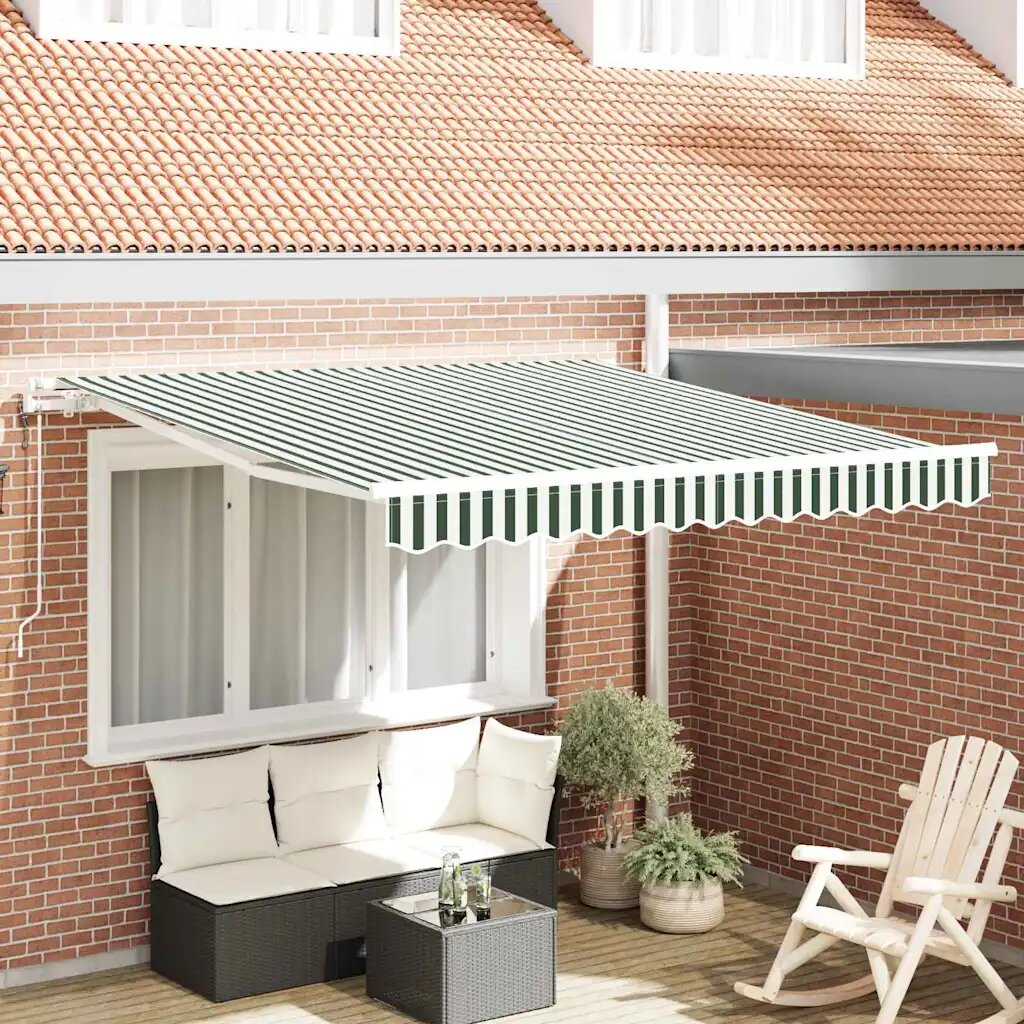 vidaXL Прибираща се тента Зелен и бял 300 x 250 cm Тъкан и алуминий