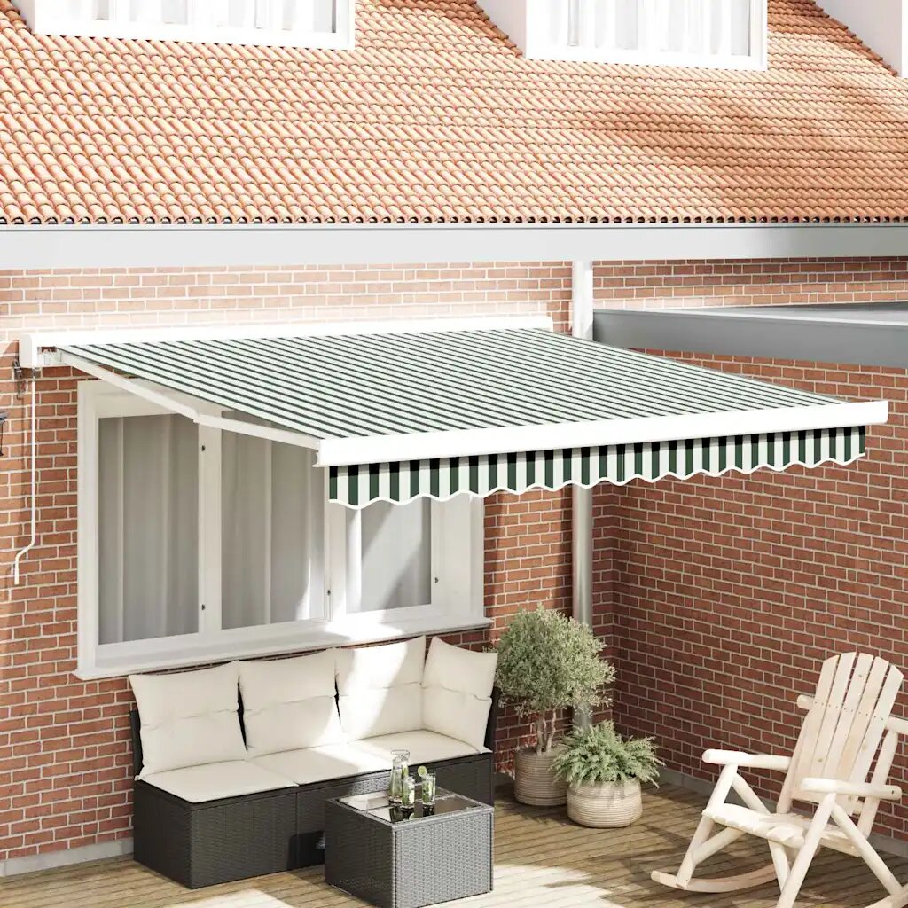 vidaXL Прибираща се тента Зелен и бял 300 x 250 x 165 см