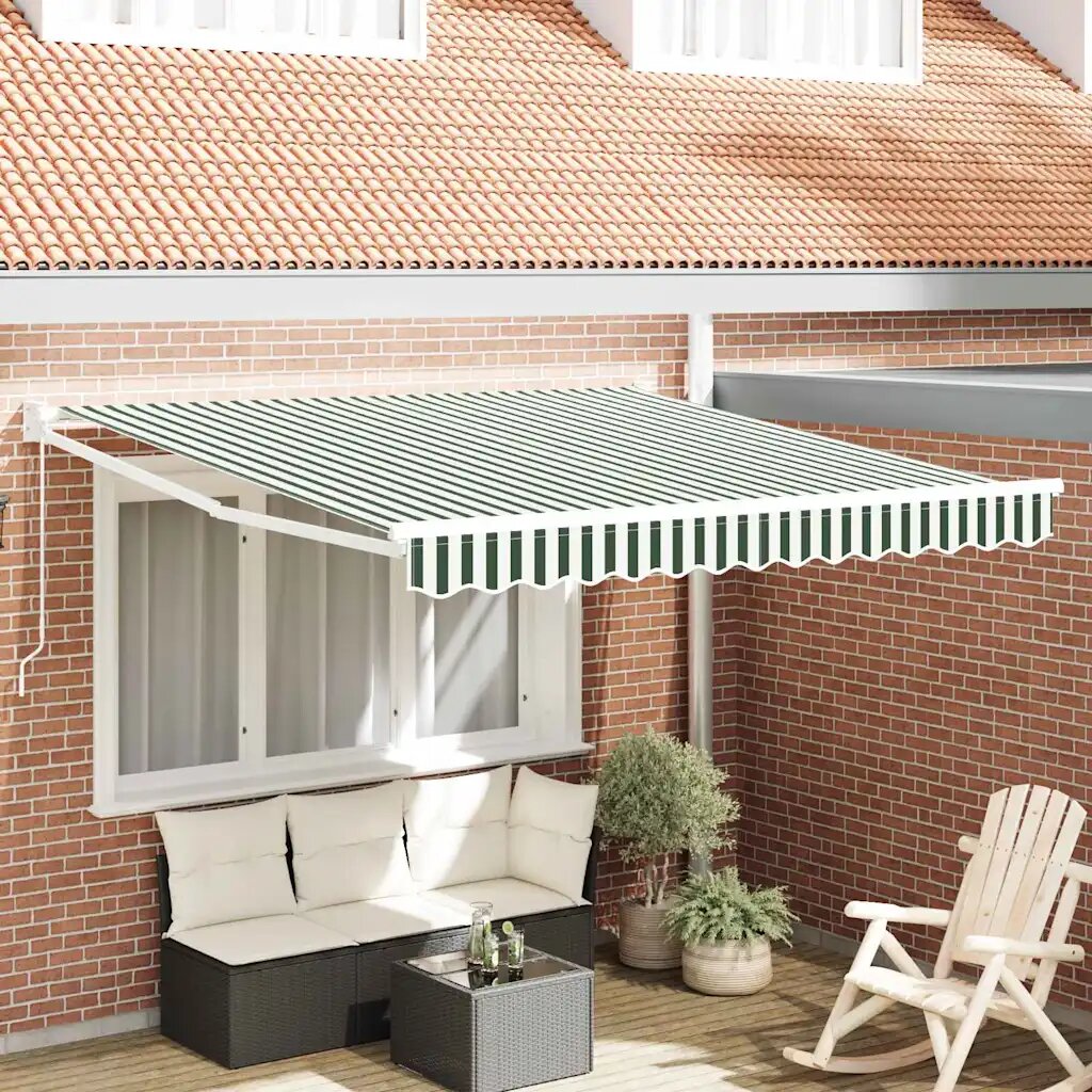 vidaXL Прибираща се тента Зелен и бял 300 x 250 x 165 см