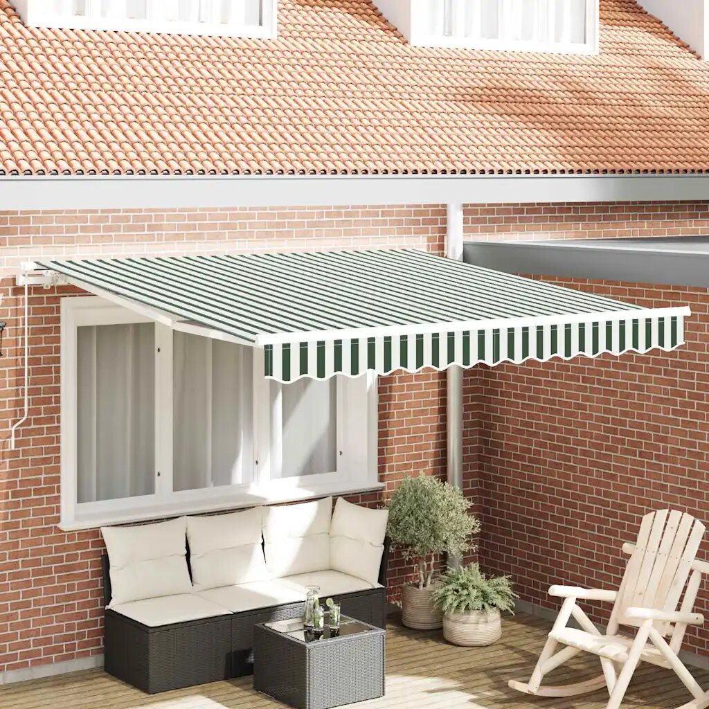 vidaXL Прибираща се тента Зелен и бял 350 x 250 cm
