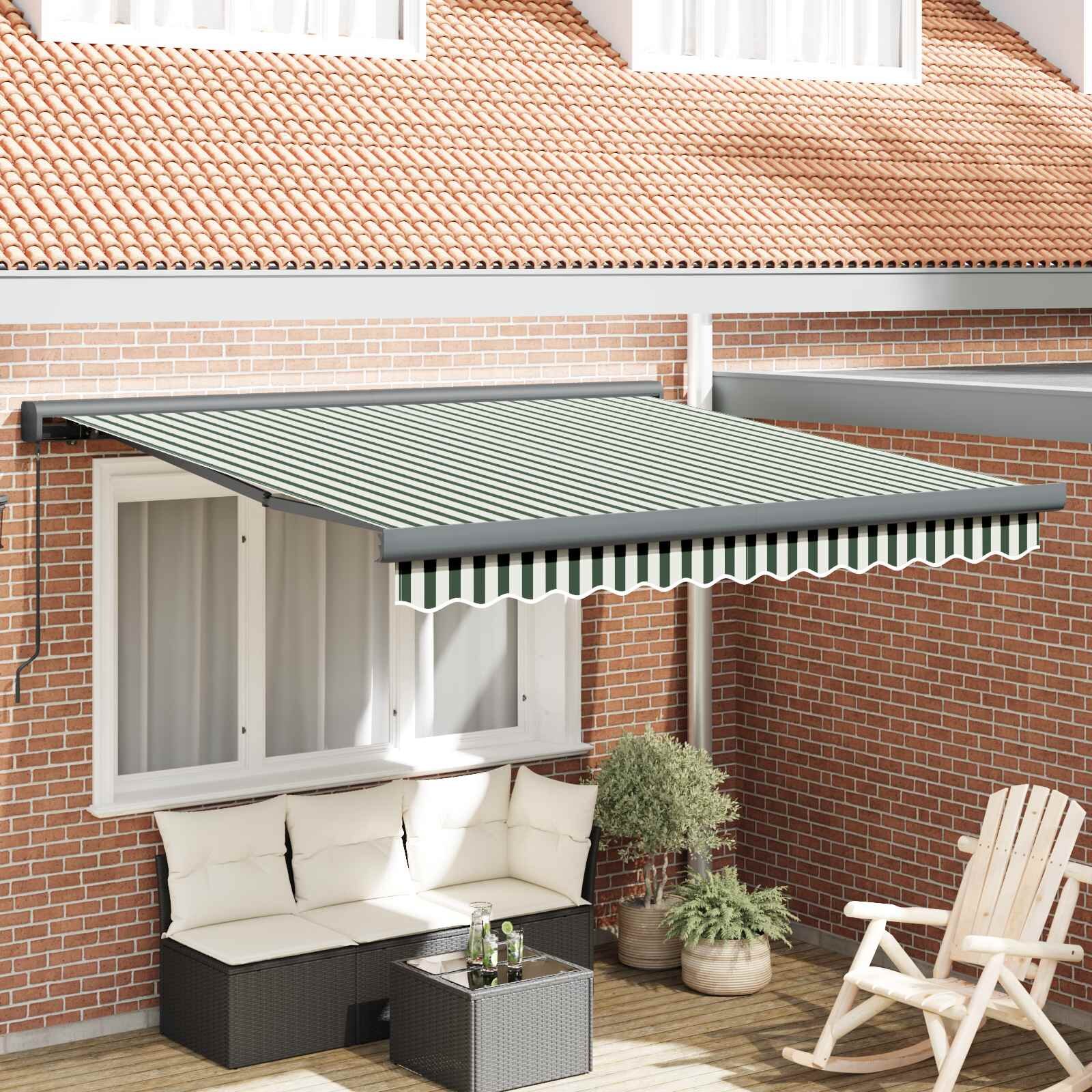 vidaXL Прибираща се тента Зелен и бял 350 x 250 cm Платно и алуминий